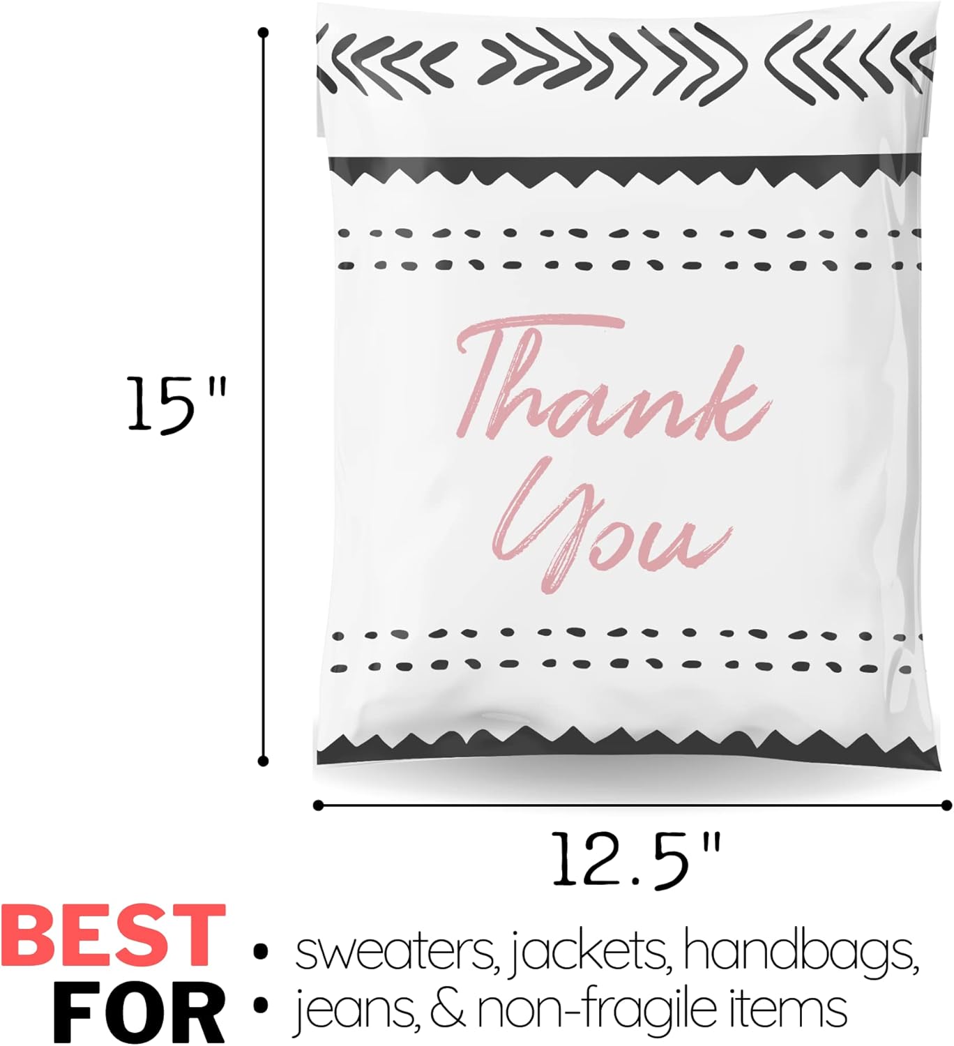 Poly Mailers 12.5x15 50 Pack | Self-Sealing Shipping Bags Envelopes for Small Business | Waterproof Durable Packaging | Thank You | Pink | à la mode Mailers