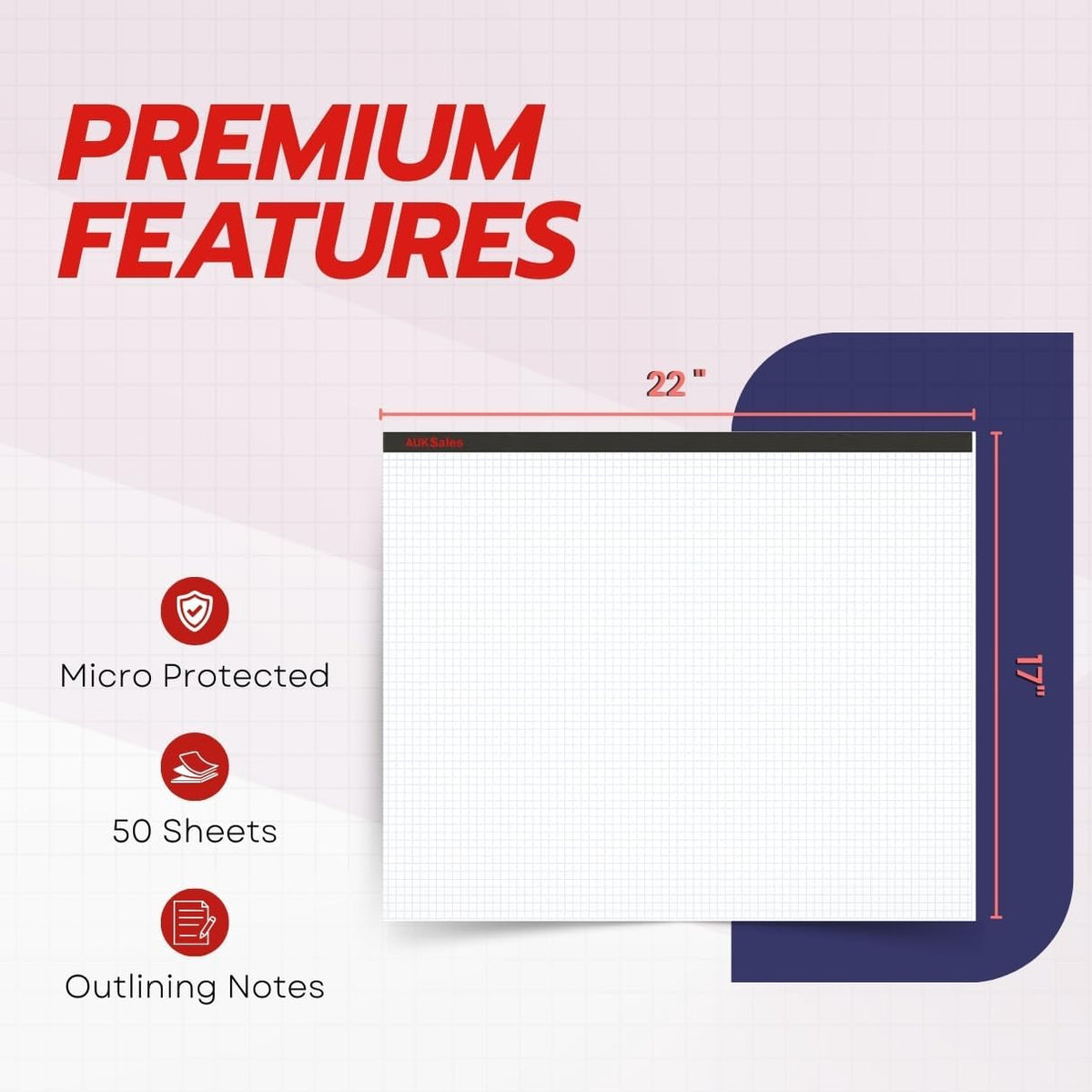 Graph Paper Pad 22"x17", 50 Sheets, Double Sided, 1/4 Inch Grid, 80 GSM, Engineering Drafting Paper for Designers, Blueprint Sketching, Grid-Based Graphing for Architecture, School, Office