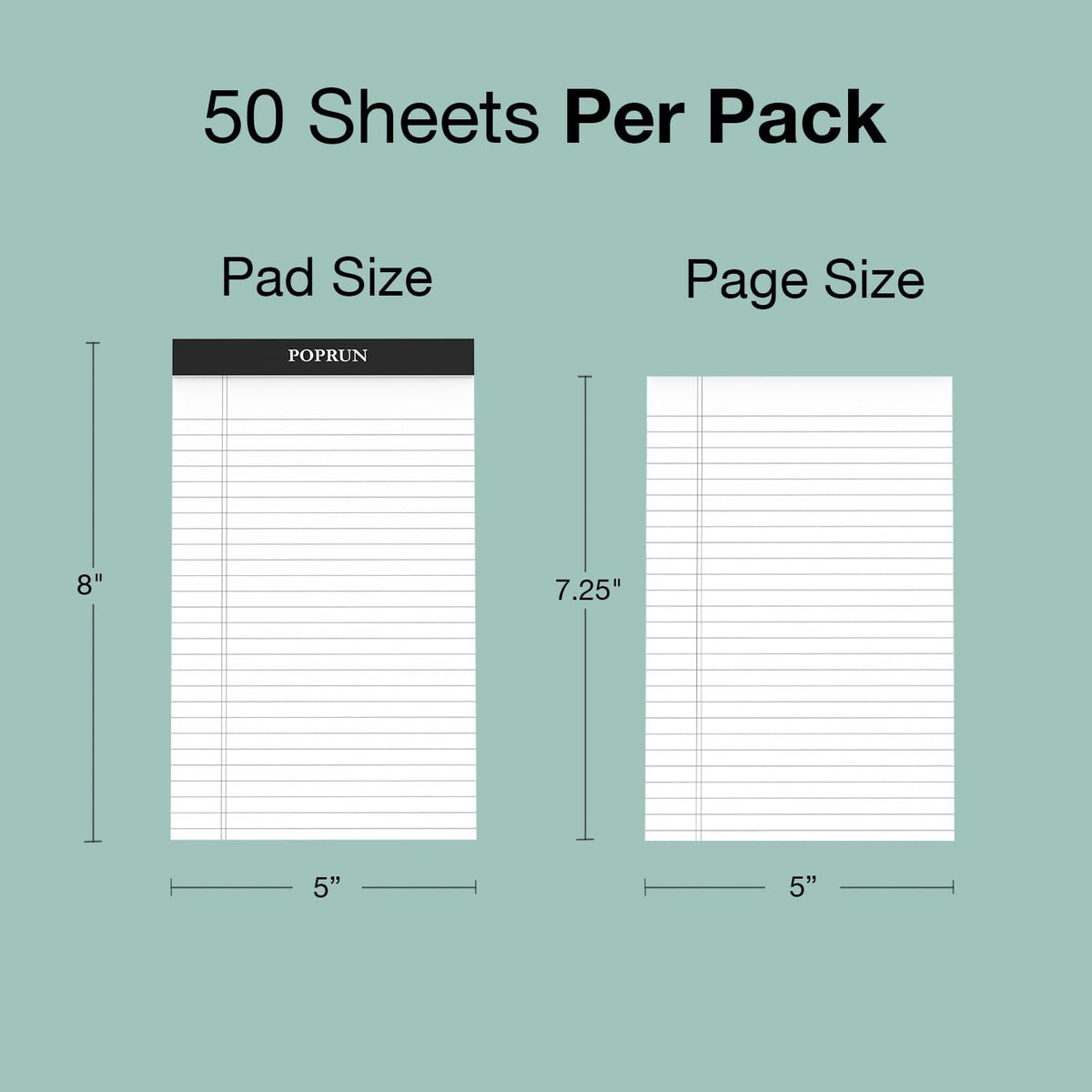 POPRUN Small White Legal Pads 5 x 8 Narrow Ruled, 100GSM Writing Paper Pad, Bulk Lined Notepad Notebooks for Work School, Classroom Office Supplies, 3 Pack
