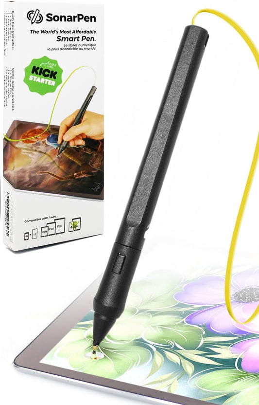 SonarPen Pressure Sensitive Stylus Pen, with Palm Rejection and Shortcut Button. Battery-Less. Compatible with Apple iPad/iPhone/Android/Switch/Chromebook (Yellow)