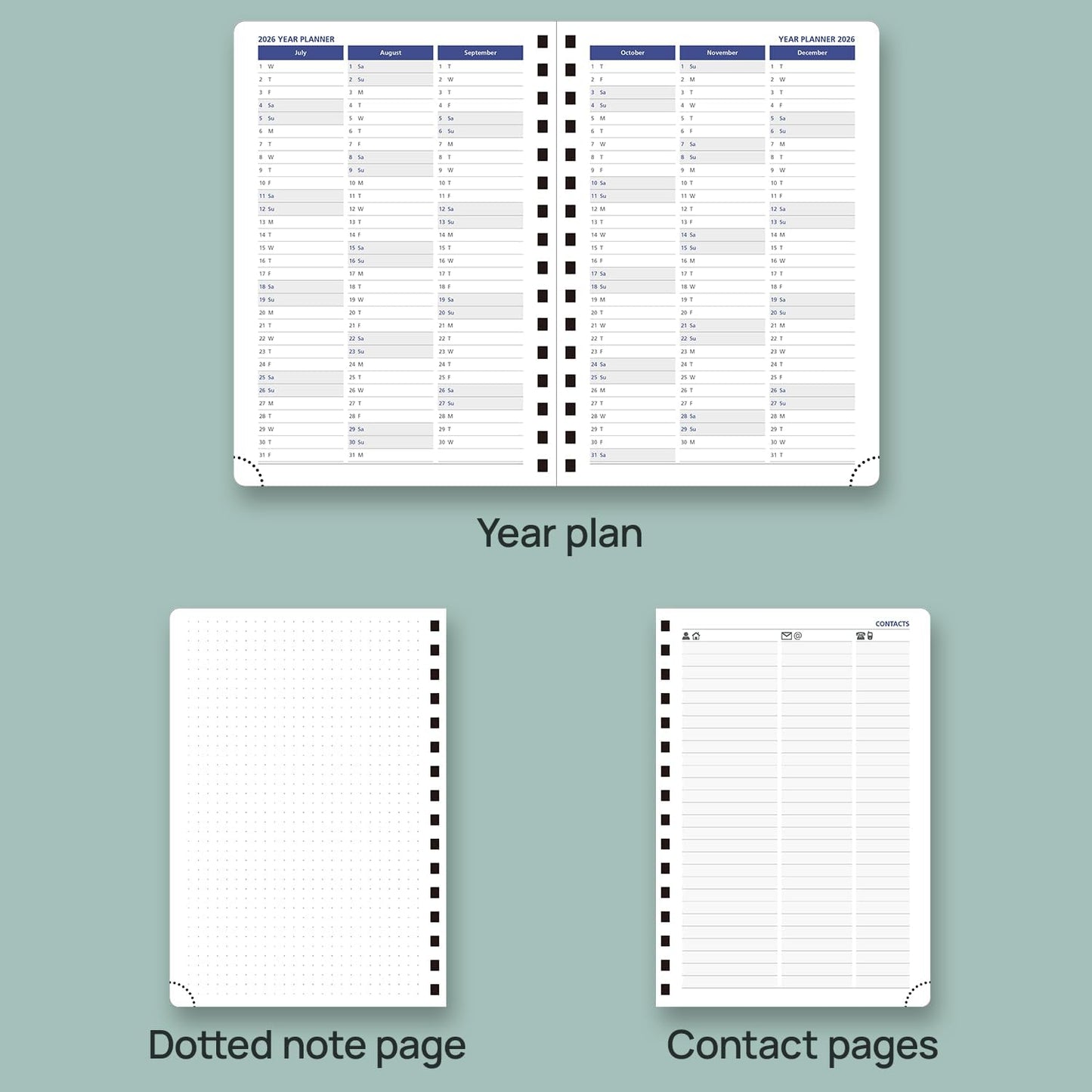POPRUN Daily Planner 2025-2026 One Page per Day (6'' x 8.5'') with Spiral Bound Leather Soft Cover, Academic Year Appointment Book (Jul.2025 - Jun.2026) with Hourly Slots, Inner Pocket- Black
