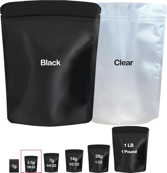 100 Pack Reusable Mylar Bags, 3.62 x 5 inches, Black, Premium Smell Proof with Double-sided Matte Design, Resealable Zipper, Sealed Plastic and Aluminum Foil Construction
