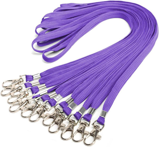 Lanyards 10 Pcs Bulk Lanyard for Id Badges Flat Lanyard with Badge Clip Swivel Hook (10, Purple)