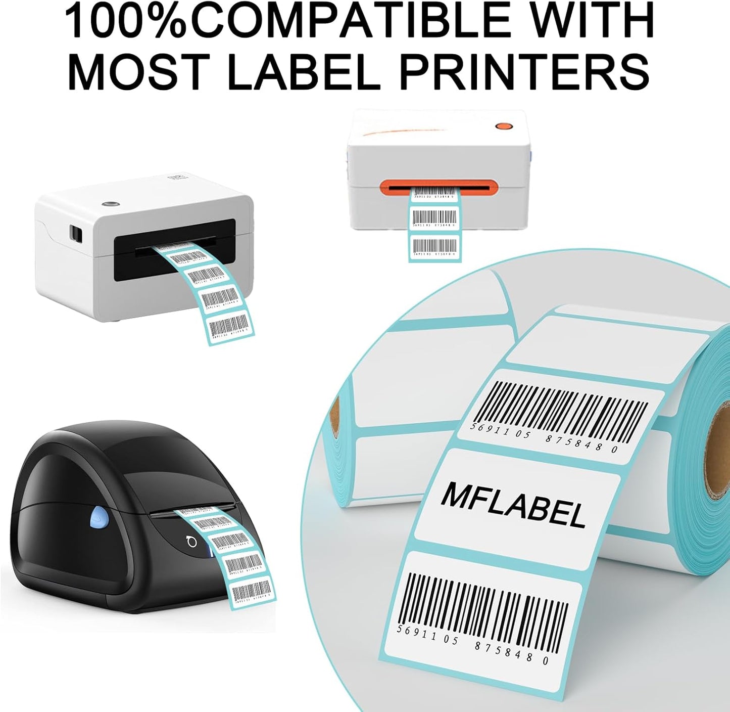 MFLABEL 2.25x1.25 inch Direct Thermal Labels 2-1/4 x 1-1/4 Inch White Thermal Printer Labels for UPC Barcode, Self-Adhesive Address Shipping Thermal Label Stickers 54 Rolls（1 Rolls/1000 Labels）