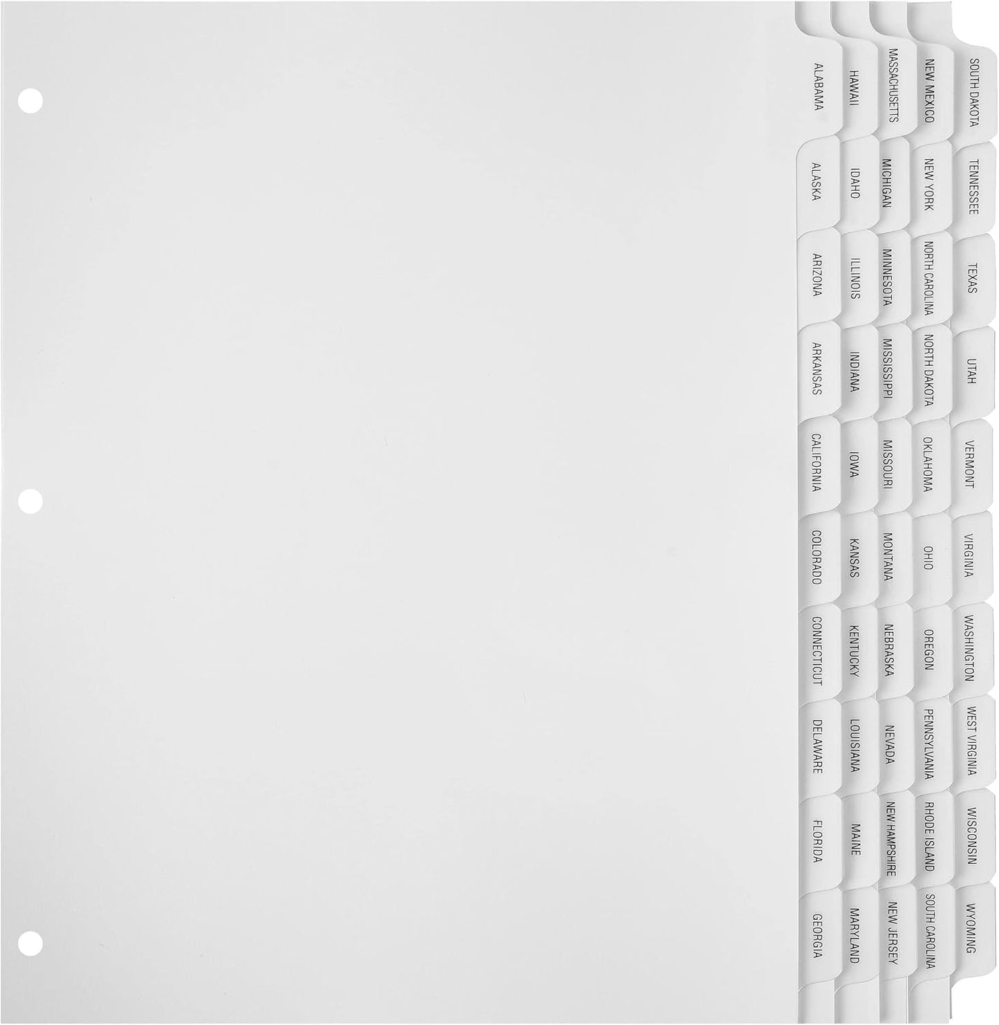 Exhibitindexes® State Divider Tabs/Indexes 3 Hole Punched