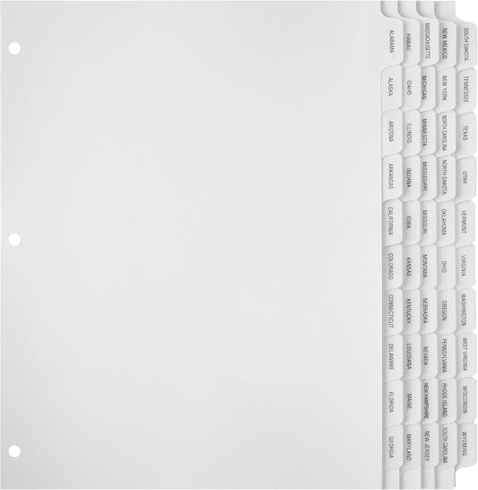 Exhibitindexes® State Divider Tabs/Indexes 3 Hole Punched