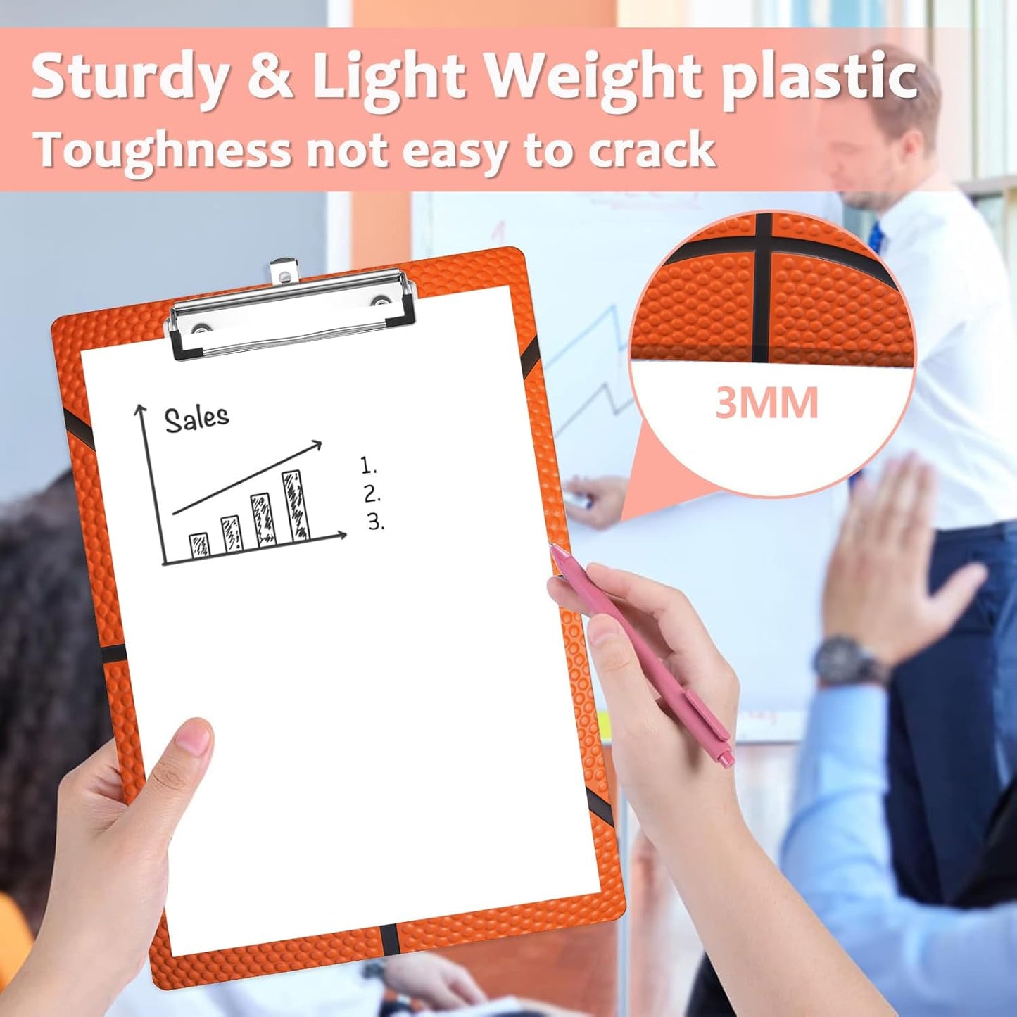 Basketball Texture Plastic Clipboards,Cute Fashion Clipboard Decorative 8.5" x 12.5"Standard A4 Size Clipboards,Acrylic Clipboard for Teacher,Social Worker,Students,Nurse,Office Supplies