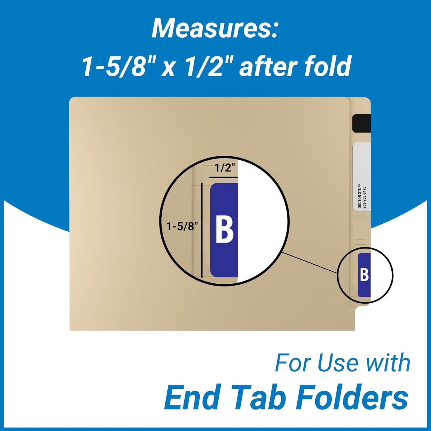 Doctor Stuff - File Folder Labels, Alphabet Letter B, Compatible with Smead Alpha Z Acc/ACCS - SMSM Series Alpha Stickers Dark Blue, 1-5/8" x 1”, 250/Roll