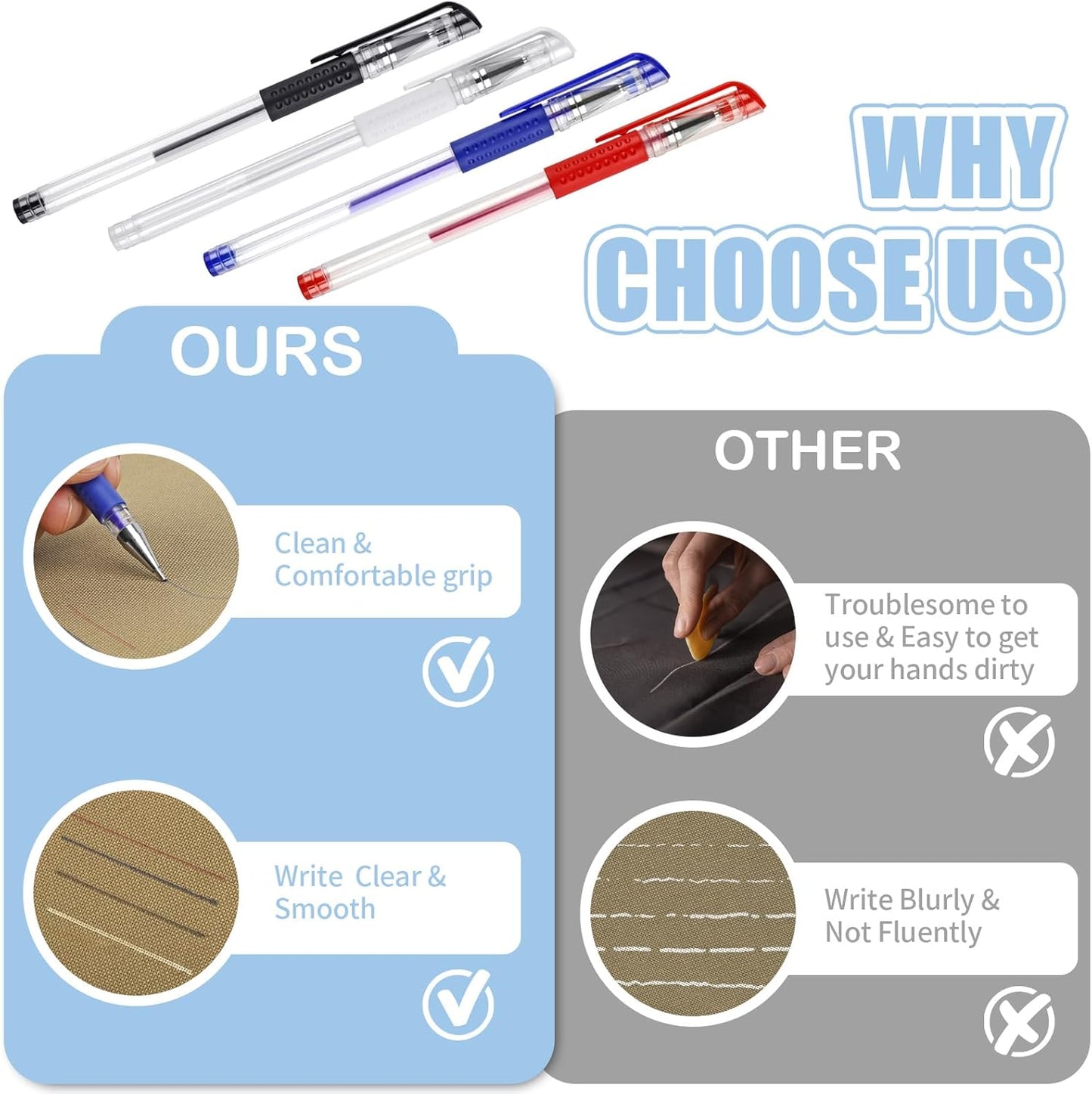 8 Pcs Heat Erasable Pens for Fabric with 64 Refills, Fabric Marking Pens for Sewing, Quilting, Embroidery, Dressmaking, Tailors Sewing Chalk Pencils