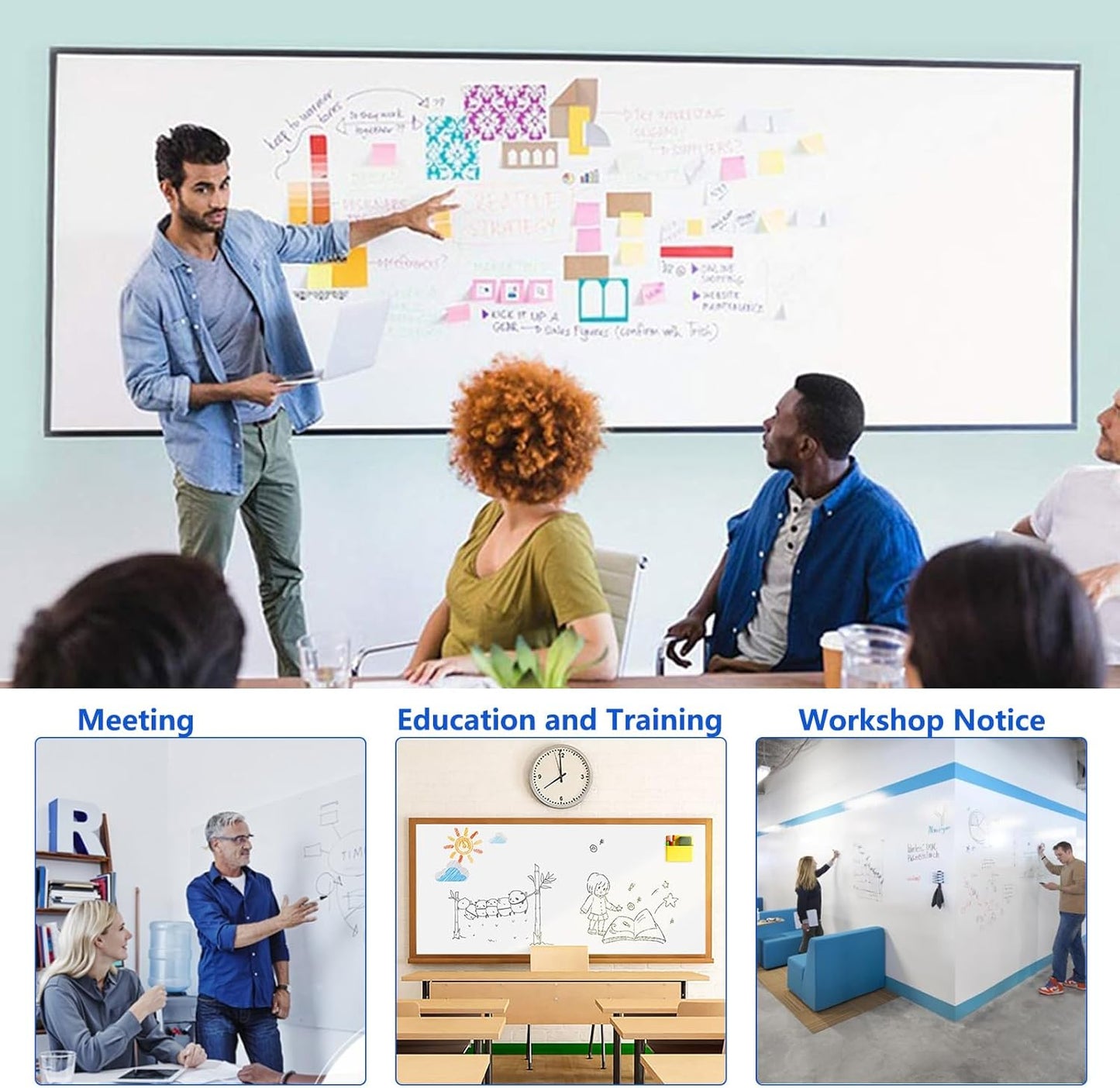 Magnetic Dry Erase Whiteboard Paper with Adhesive, 24" x 12" White Board Film for Wall, Easy to Write and Clean Dry Erase Board for Office, Classroom, Home, Include Marker, Magnetic Eraser and Magnets