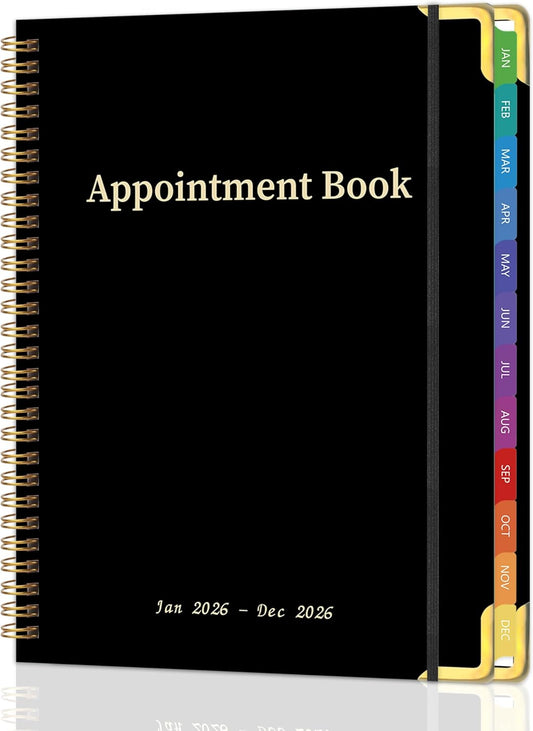 2026 Appointment Book/Planner - 2026 Daily Hourly Planner from Jan. 2026 - Dec. 2026, Weekly appointment Book 2026, 2026 Hourly planner with 20-Minute Interval, 9" x 11", Twin-Wire Binding, Colorful Tabs, Pocket - Black