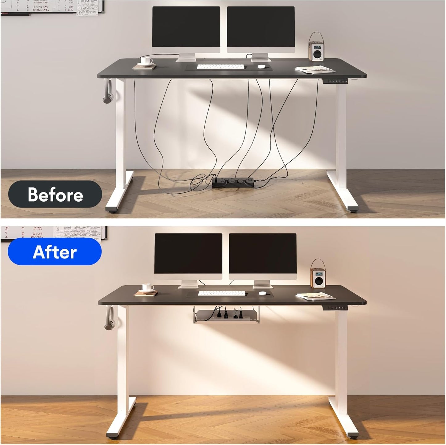 FLEXISPOT EN2 Whole-Piece Standing Desk with Clamp Power Strip, 48 x 24'' Electric Stand Up Height Adjustable Desk with Cable Management (Gray Frame + 48" Mahogany Top, 2 Packages)