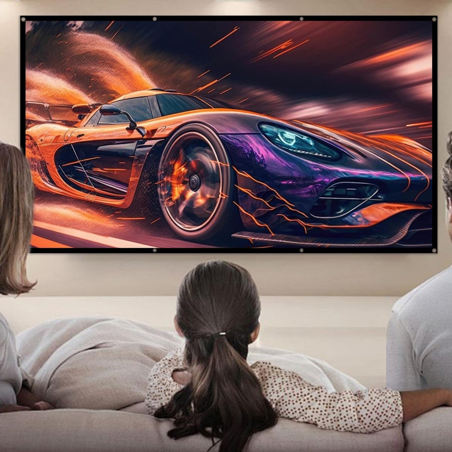 Portable 120 inch Outdoor Projector Screen: Foldable Anti-Crease Indoor Hanging Wall Home Theater Screen with 4K HD