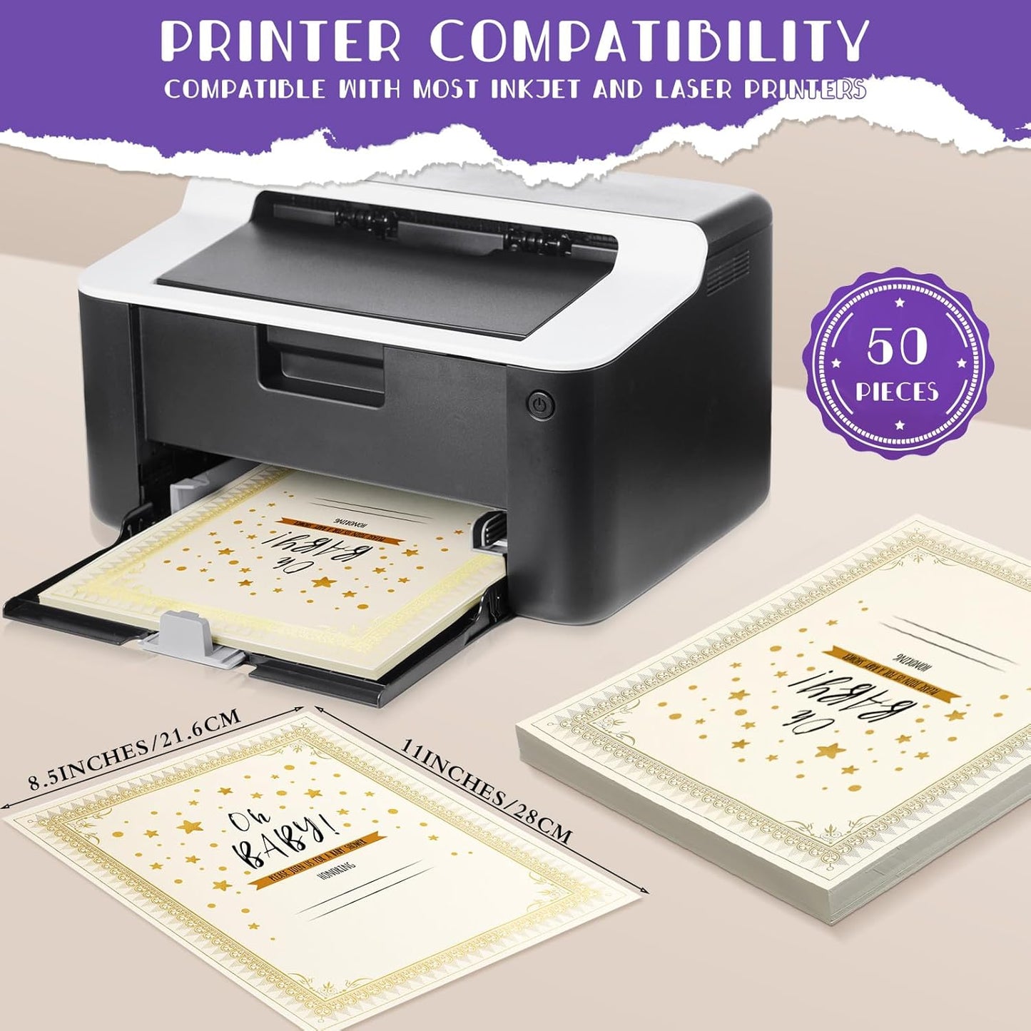 Fainne 50 Sets Certificate Kit Includes 50 Pcs 9.5 x 12 Inch Certificate Holders 50 Pcs Letter Size Papers 50 Pcs Foil Award Seals Diploma Covers for Appreciation(Purple, Gold)