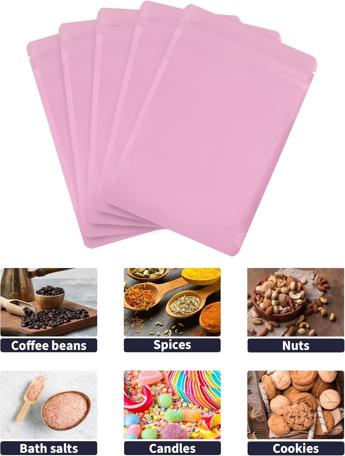 100 Pack Resealable Stand Up Bags,5.5" x 8.6" Smell Proof Pouch Sealable Foil Pouch Bags for Packaging (Pink)