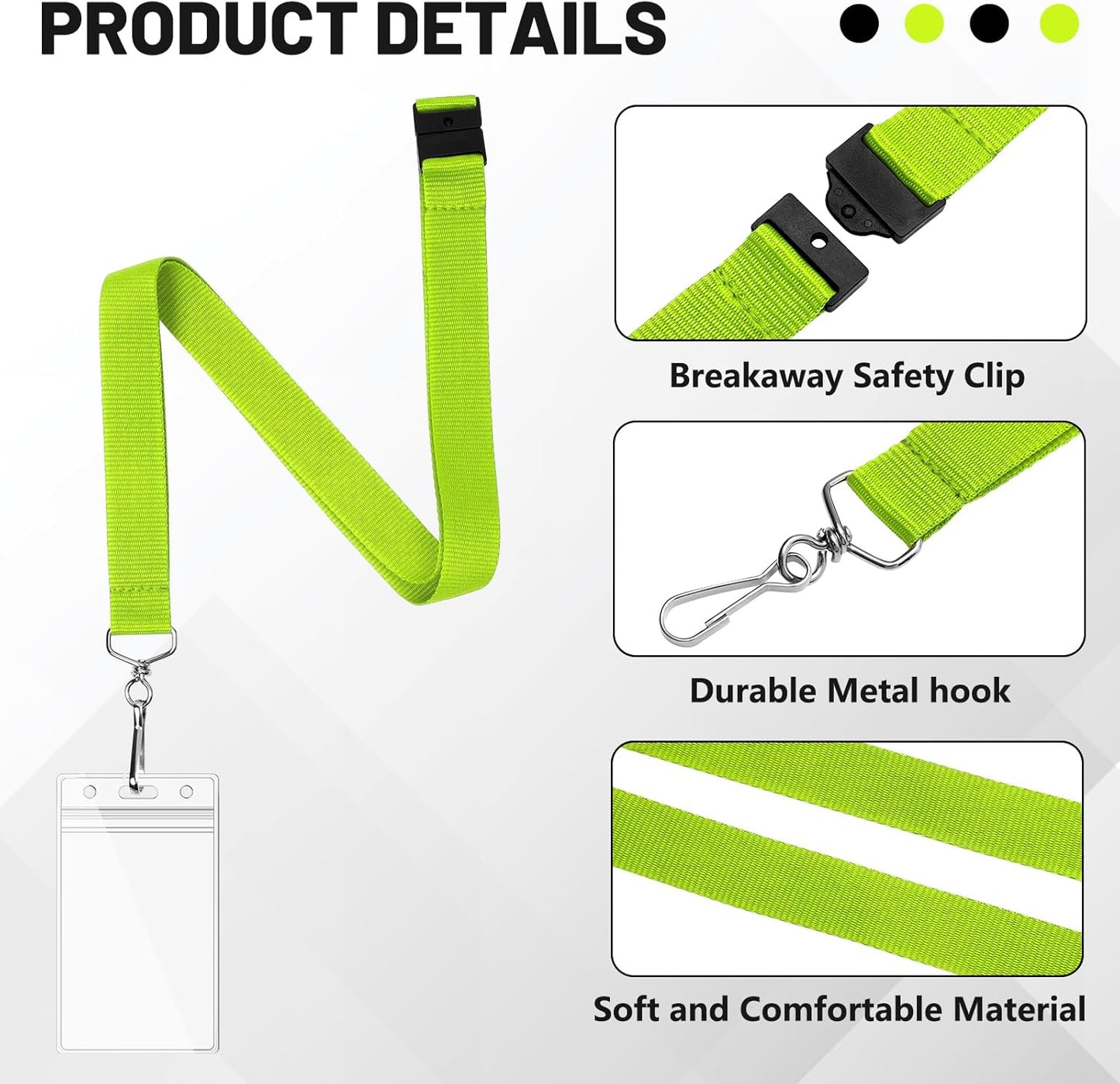 24-Pack Apple Green Breakaway Lanyards with Waterproof Badge Holders, Metal Hook, Polyester Neck Straps for ID Cards, Events, Office, and Schools