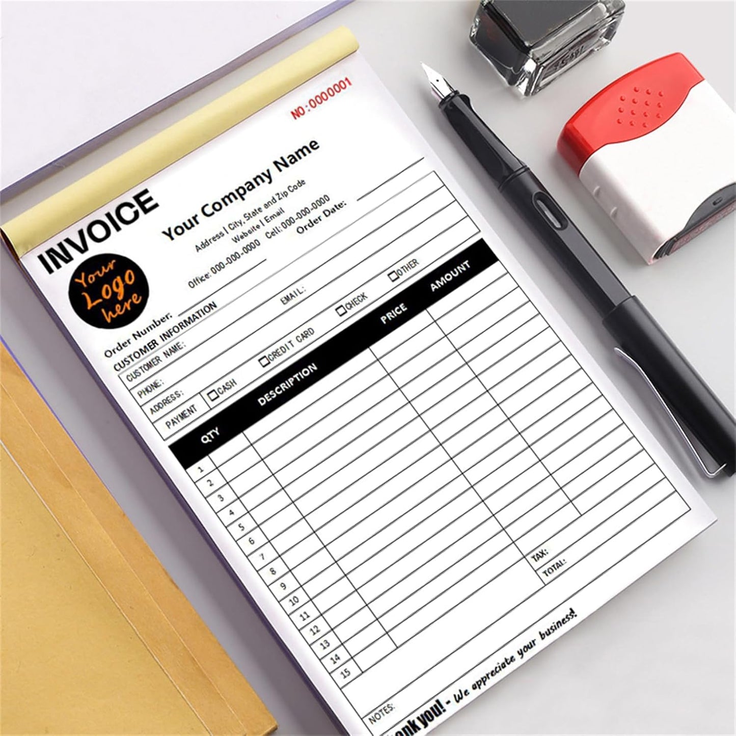 Custom Invoice Book in 3-Part /2-Part Receipt Book with Carbon Copies Personalized Carbonless Service Invoice Form Books Sales Order Book with Company Name Logo Address,E-Invoice Book with Logo