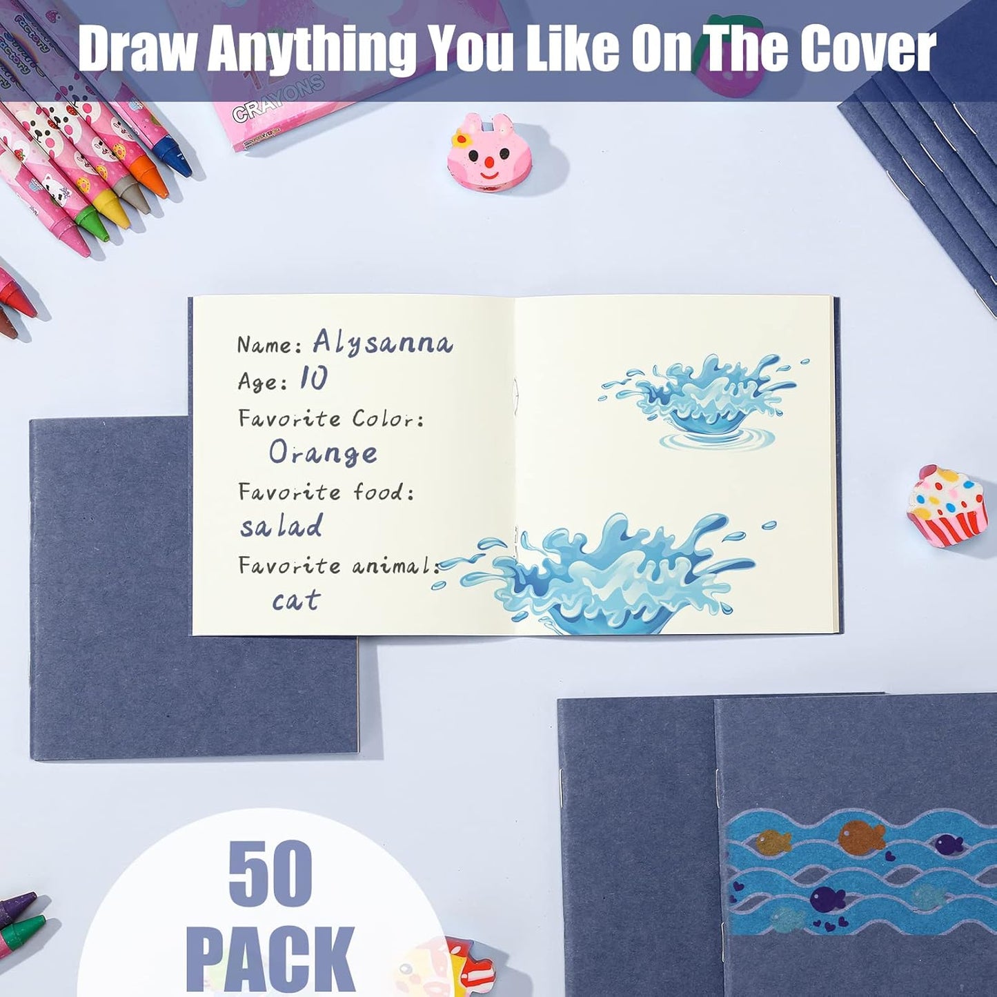 Thenshop 50 Pack Mini Pocket Kraft Notebooks Bulk 4 x 4 Inch Journal Notepads with Dot Memo Sketchbooks Writing Notepad for Party Favors Supplies(Dark Blue,Blank Page)