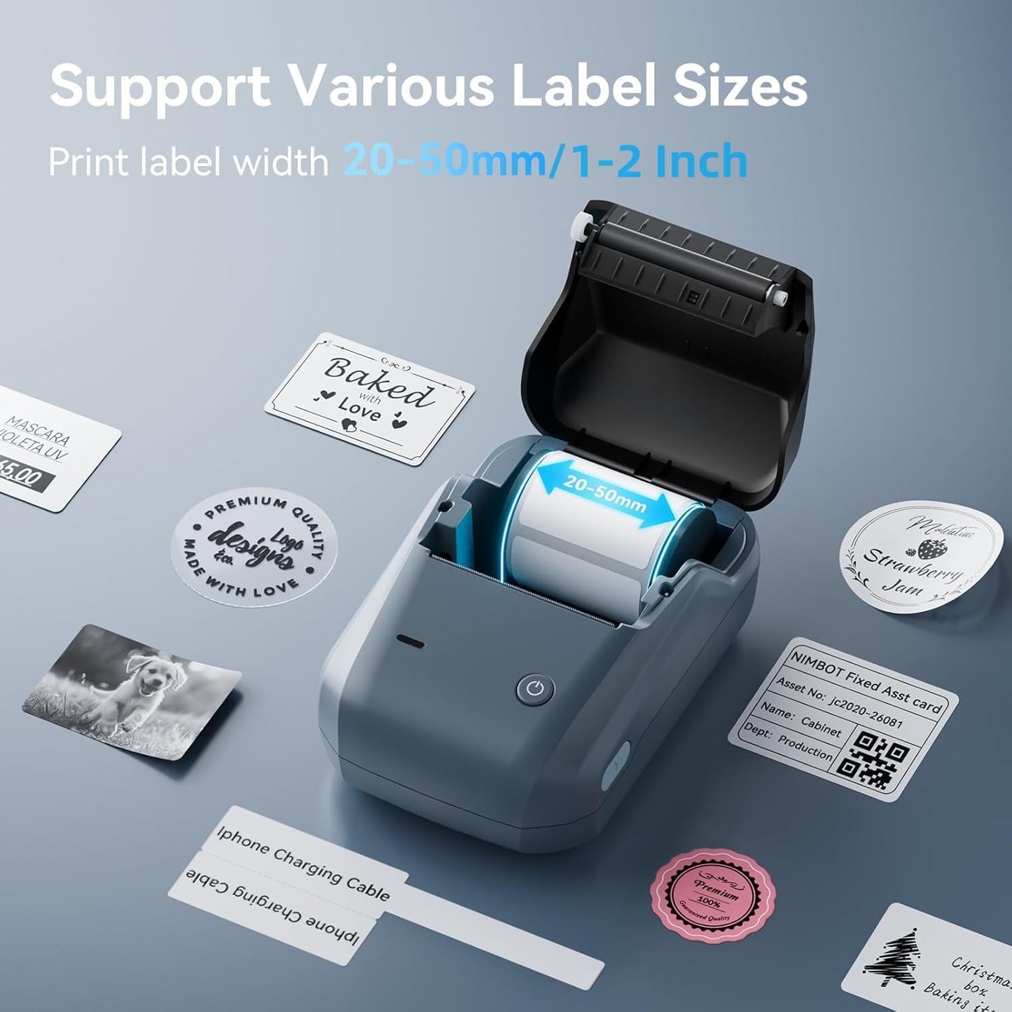 NIIMBOT B1 Label Maker with Tapes, 2 Inch Portable Thermal Label Printer for Home School Office Small Business, Address, Bakery, Crafts, Retail, Support Smartphones & PC，Dark Blue