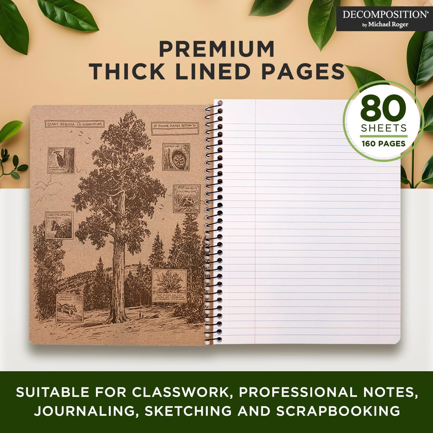 Decomposition Roses College Ruled Spiral Notebooks – 9.75 x 7.5 Journal with 160 Lined Pages – Cute Notebooks for School Supplies, Home & Office – 100% Recycled Paper – Made in USA