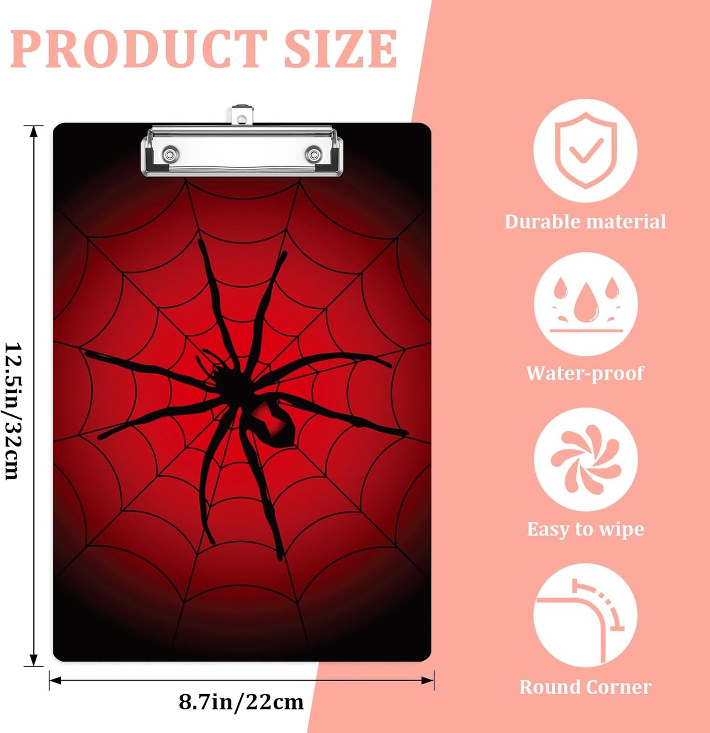 Red Spider Web Plastic Clipboards,Cute Fashion Clipboard Decorative 8.5" x 12.5"Standard A4 Size Clipboards,Acrylic Clipboard for Teacher,Social Worker,Students,Nurse,Office Supplies