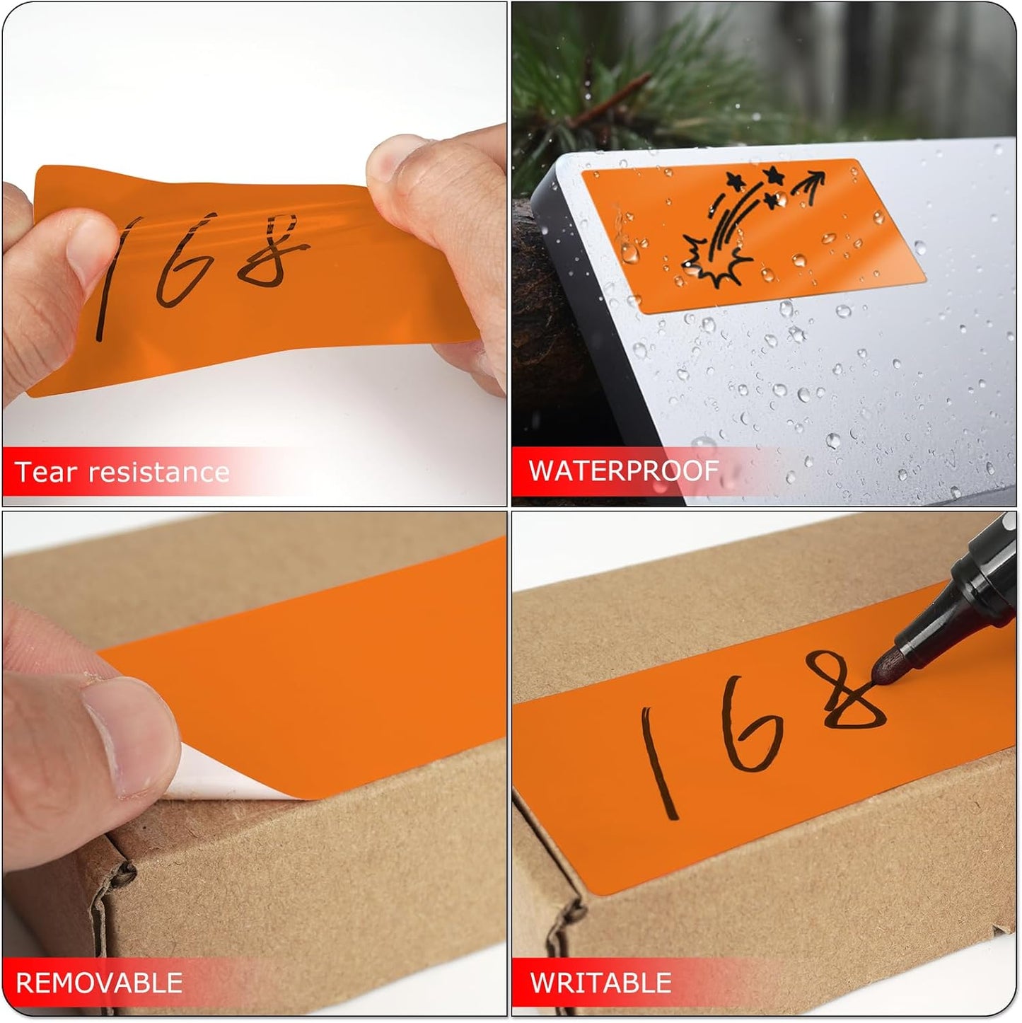 Orange Rectangle Stickers 4 x 2 Inch Color Coding Labels Vinyl Roll Self-Adhesive Waterproof Removable 500 PCS