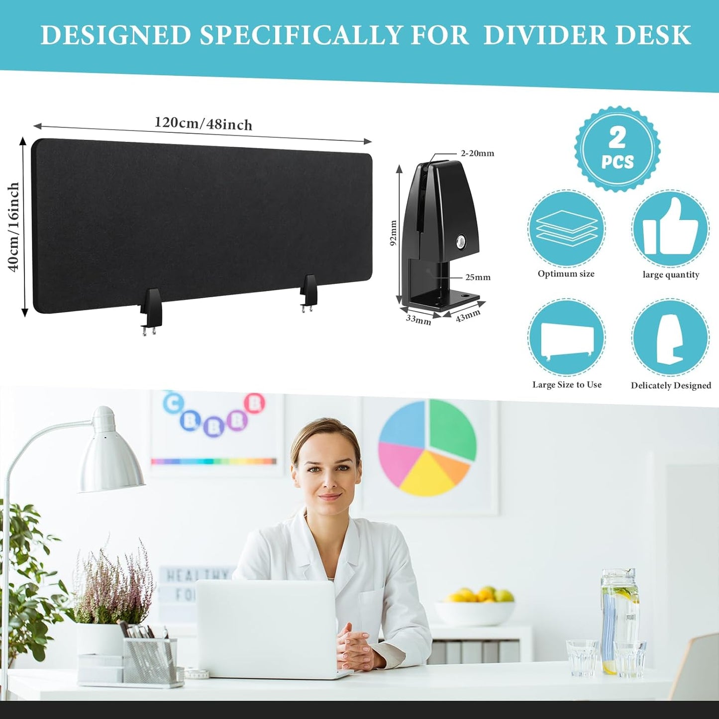 Wesiti 2 Pcs Acoustic Desk Divider Noise Reducing Desk Privacy Panel for Student Table Standing Sound Proof Divider Desktop Claw Office Furniture Partition for Classroom(Black,47.24 x 15.75 Inches)