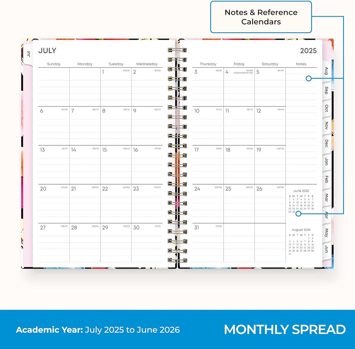 Blue Sky 2025-2026 Weekly and Monthly Academic Year Planner Calendar, July 2025 - June 2026, 5" x 8", Hard Cover, Wirebound, Storage Pocket, Laminated Tabs, Stickers