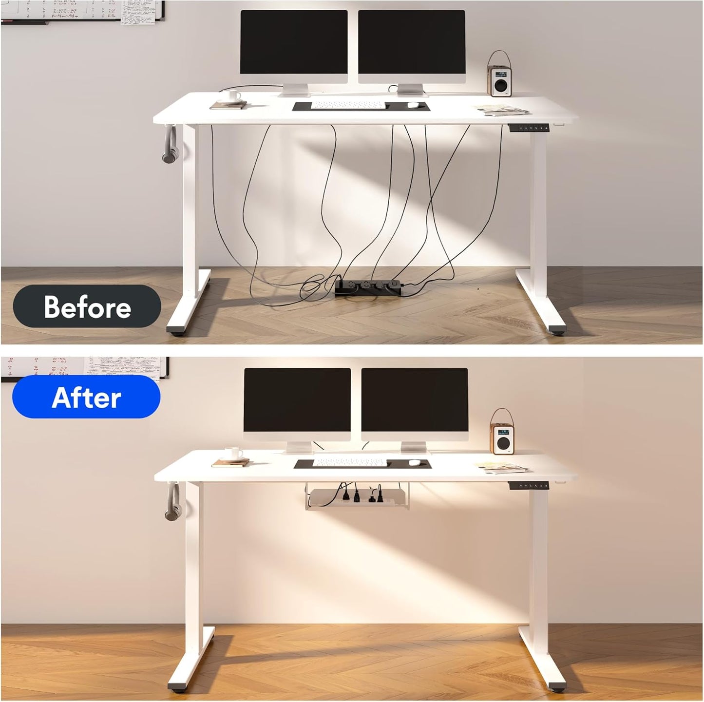 FLEXISPOT EN2 Whole-Piece Standing Desk with Clamp Power Strip, 48 x 30 Electric Stand Up Height Adjustable Desk with Cable Management (Gray Frame + 48" Marble Gray, 2 Packages)