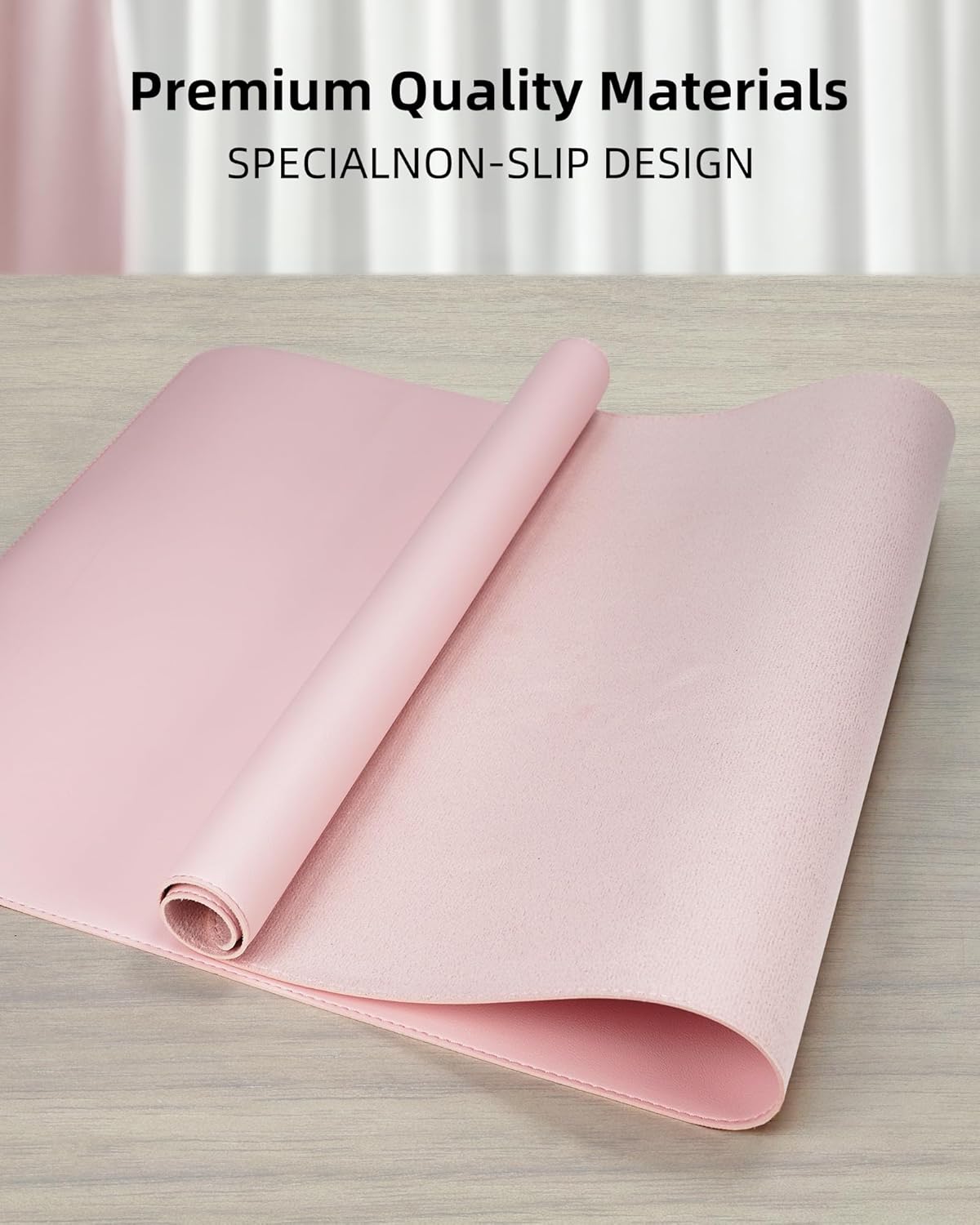 Leather Desk Pad Protector,Desk Mat,Large Mouse Pad, Non-Slip Desk Pad, Waterproof PU Leather Desk Blotter Mat, Desk Cover for Office and Home (Light Pink, 36" x 17")