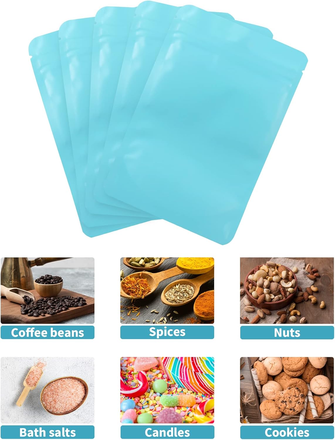 100 Pack Resealable Stand Up Bags,7.1" x 10.2" Smell Proof Pouch Sealable Foil Pouch Bags for Packaging (Blue)