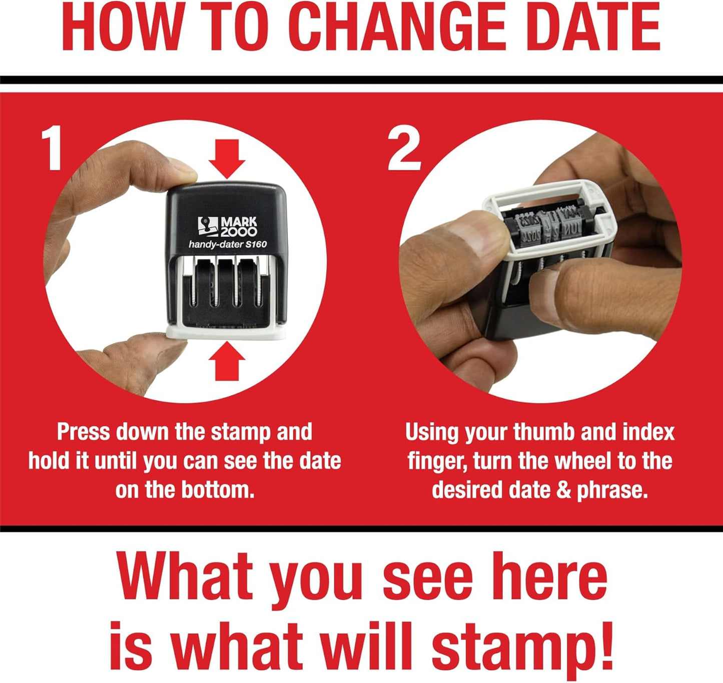 Mark 2000 Self-Inking Rubber Date Office Stamp with Paid Phrase Blue Ink & Date RED Ink (Handy-Dater S160), 12-Year Band