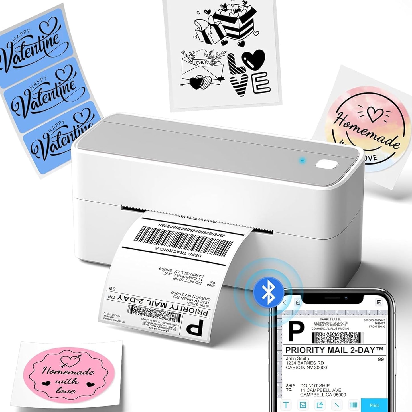 Phomemo Bluetooth Thermal Label Printer, 241BT 4X6 Wireless Shipping Label Printer for Small Business, Pink Label Printer for Shipping Package, Compatible with iPhone, Android, Amazon