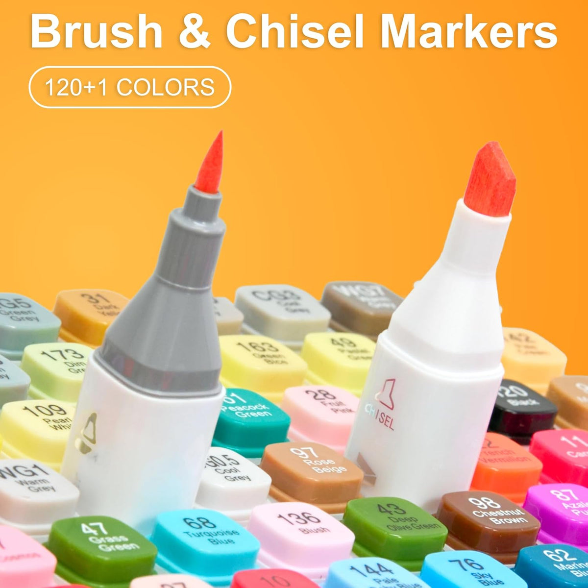 AnyMark Alcohol Markers Brush Tip, 120+1 Colors Dual Tip Brush & Chisel Alcohol-Based Art Markers Set with Case for Kids Adult Artists Drawing Coloring