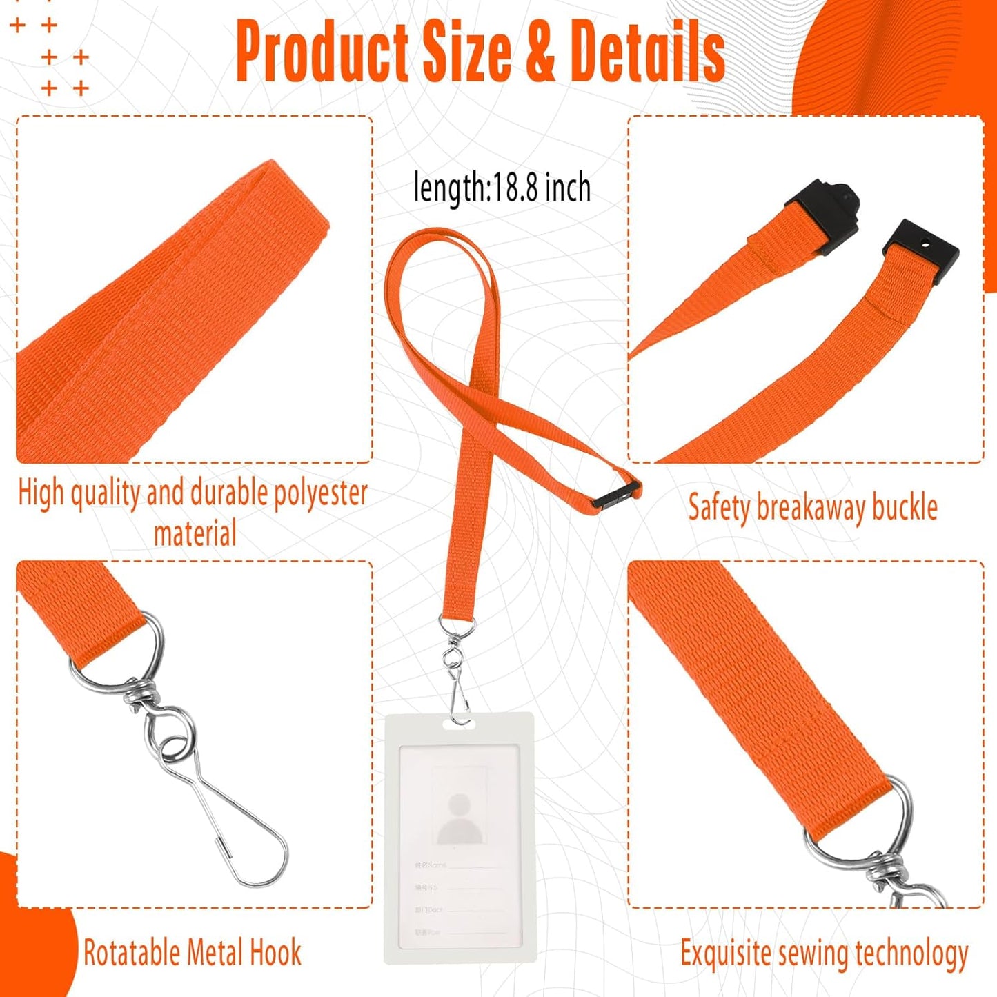 Patelai 120 Pcs Breakaway Lanyards with J Hook Bulk Flat for ID Badges Neck Badge Lanyards Card Nametag Holder Neck Straps (Orange)