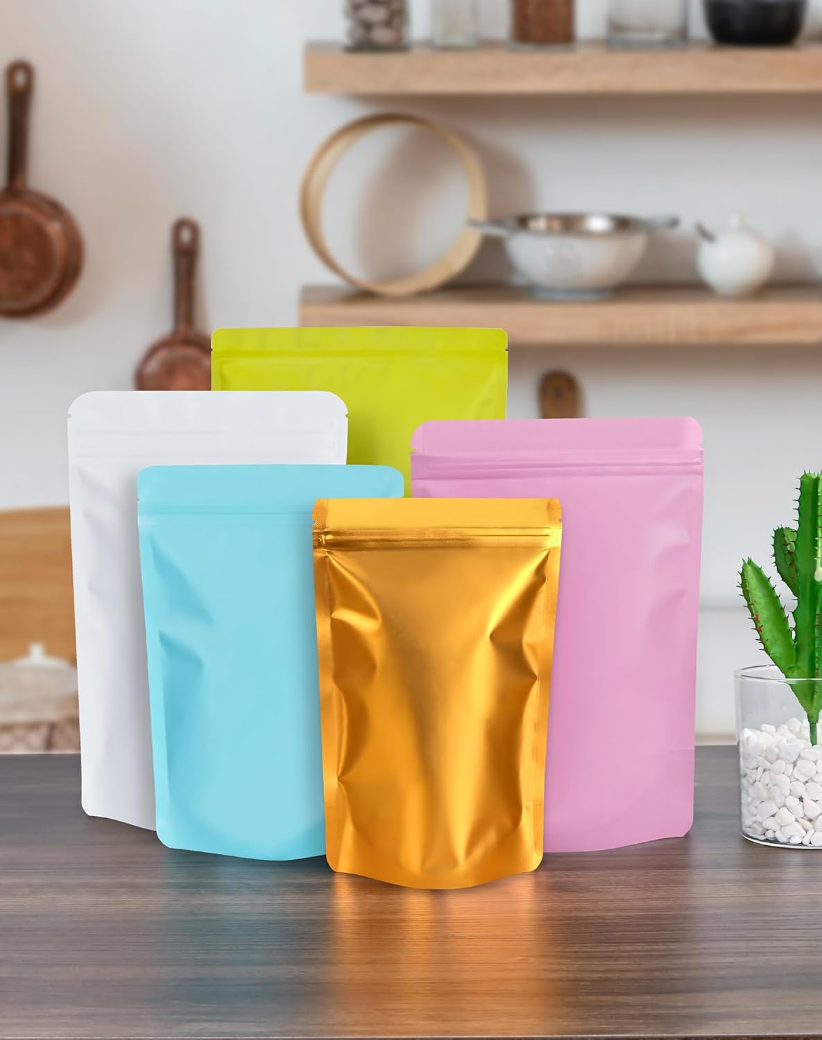 100 Pack Resealable Stand Up Bags,Smell Proof Pouch Sealable Foil Pouch Bags for Packaging (Pink, 4" x 6")