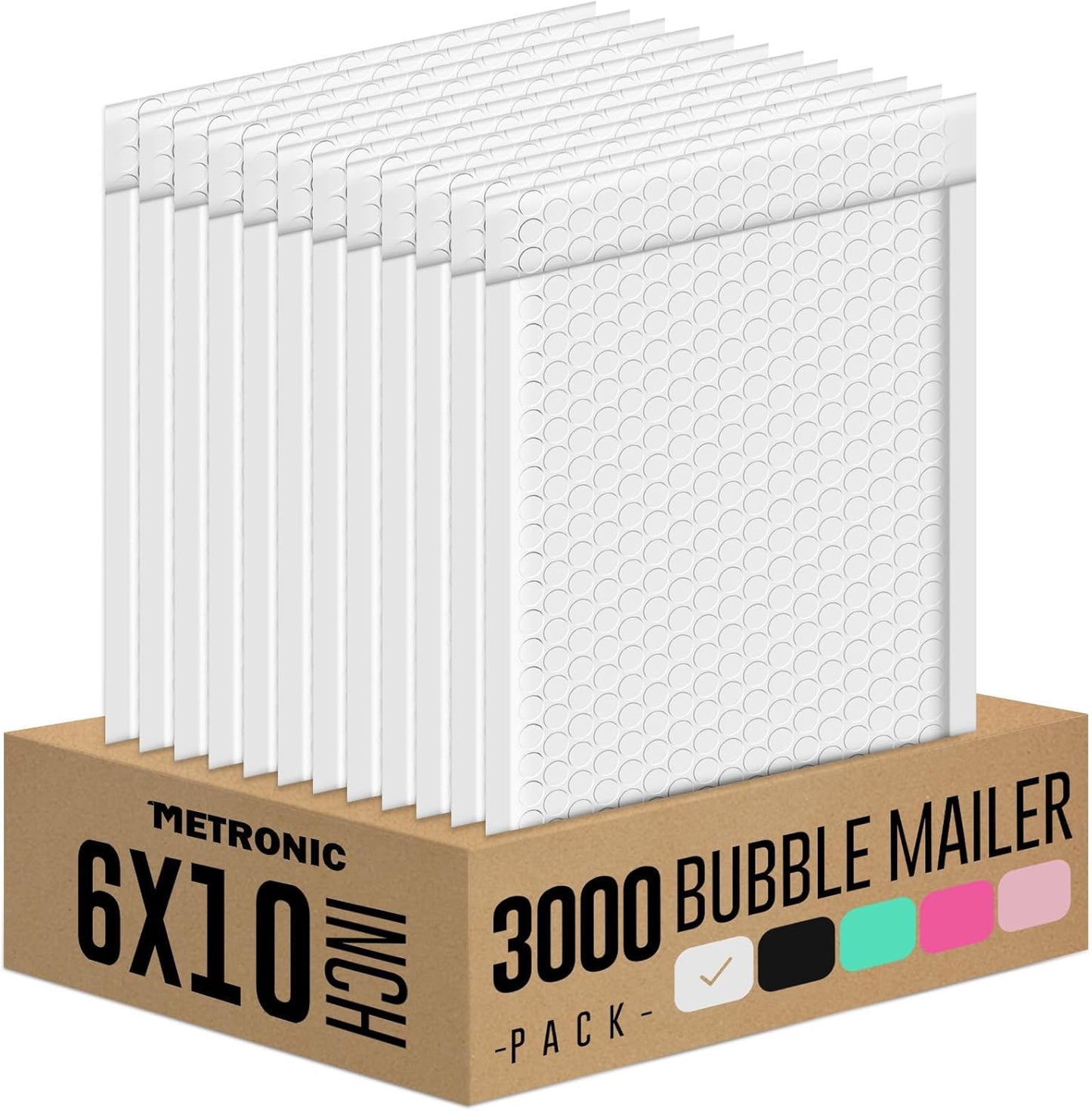 Metronic Bubble Mailers 6x10 Inch 3000 Pack White Bubble Mailers Usable Size 6x9'' Waterproof Padded Envelopes for Valentine's Day Decorations Packaging, Shipping, Mailing, Small Business Supplies