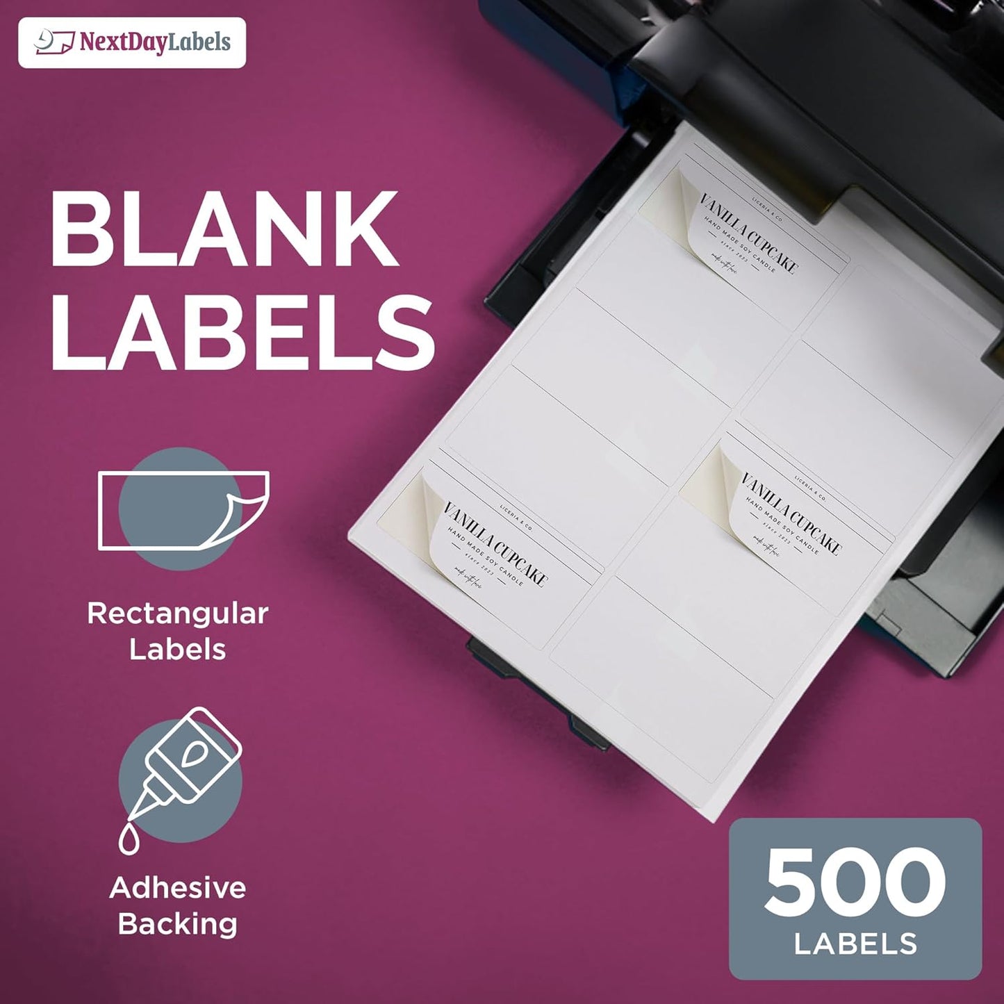 NextDayLabels – 4” x 2” Rectangular Sticker Labels for Printer - White Laser/Inkjet Printer Labels Return Address Labels Shipping Label Stickers (250 Sheets, 10 Per Sheet, 2500 Labels)