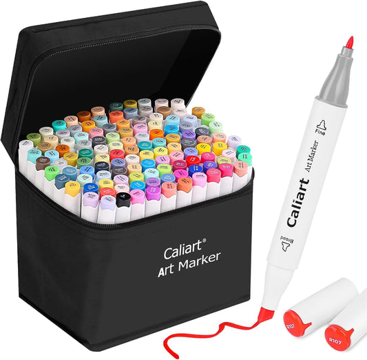 Caliart Alcohol Based Markers, 121 Colors Dual Tip Art Marker Set, Permanent Colored Pens for Adults Coloring Book Artists Illustration Sketch Halloween Decorations Gift Drawing Supplies Kit