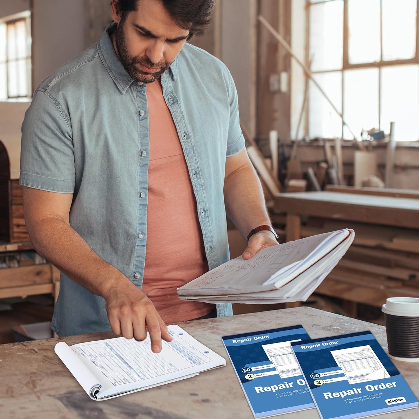 gisgfim 6 Pad Repair Order Book 2 Part Carbonless Receipt Books Consecutively Numbered with Claim Check Stub Invoice Receipts Book Work Order Form Receipt Book Orders for Small Business 50 Set per Pad