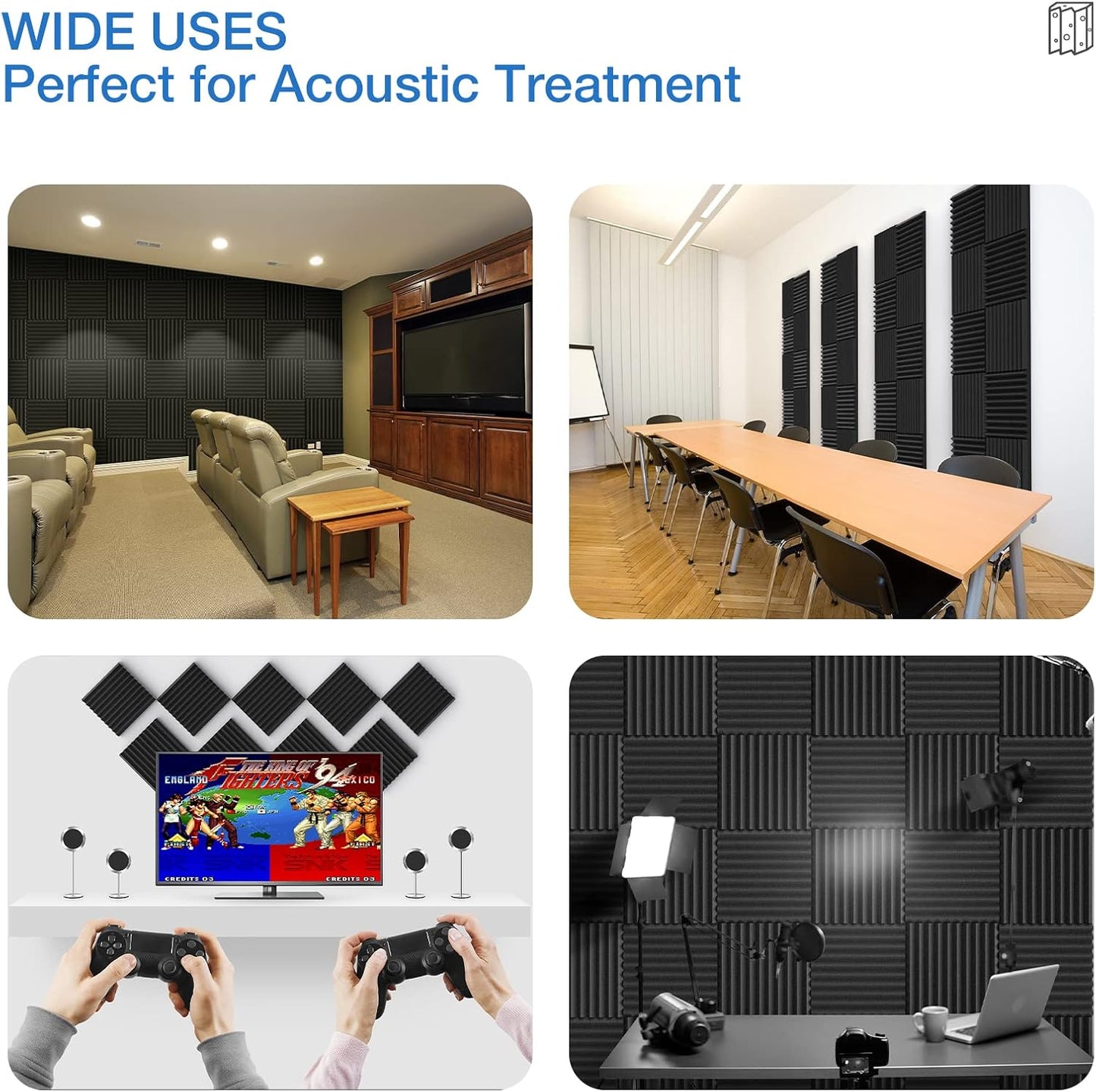 12 Pack Sound Proof Foam Panels for Walls,Self-Adhesive Foam Acoustic Panels Sound Absorbing,High Density Quick-Recovery Soundproof Wall Panels 12" X 12" X 1"-Black and Purple