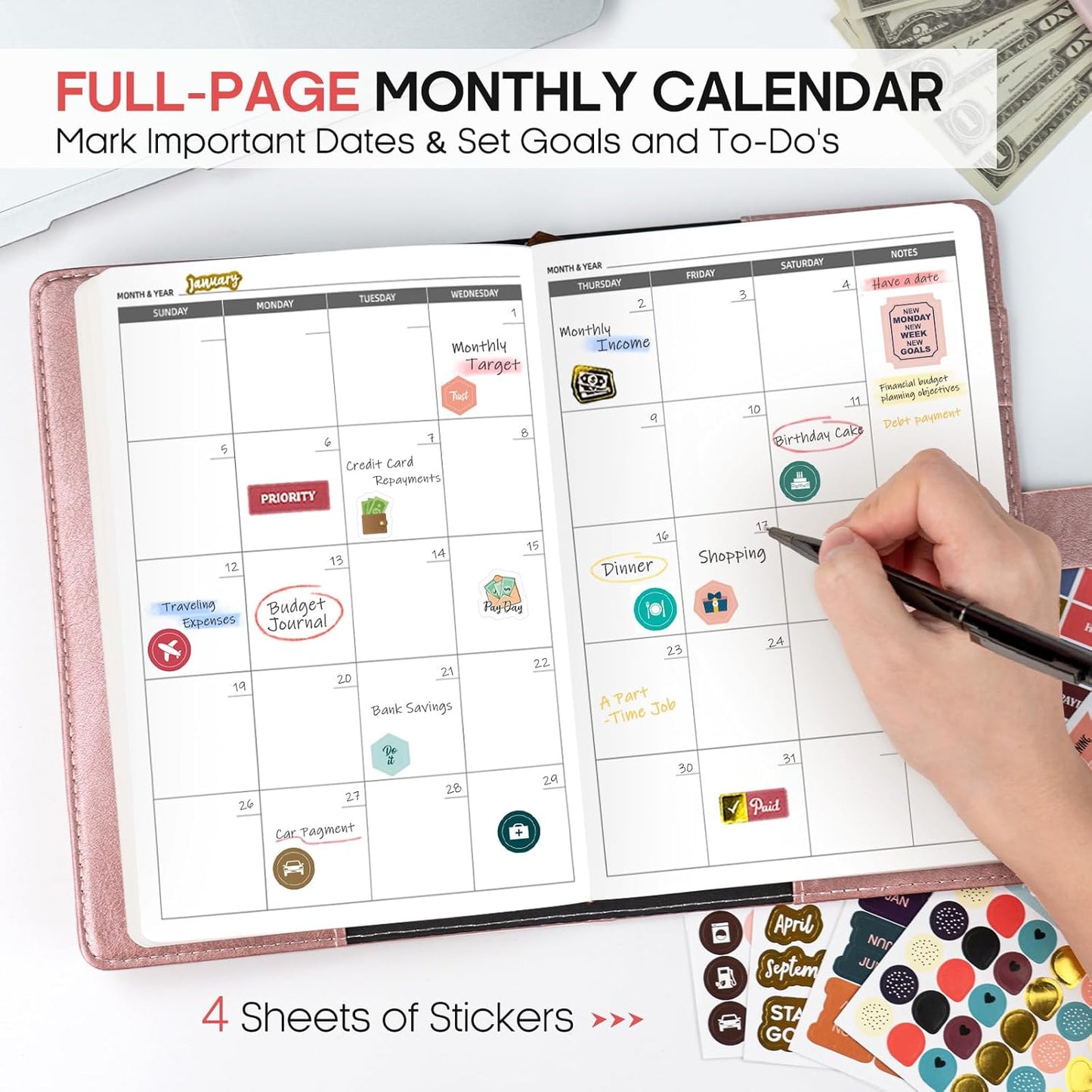 WEMATE Budget Planner 2025 with Lock, Monthly Budget Book with Expense Tracker Notebook, Undated Financial Planner to Manage Your Money, A5 Leather Account & Budget Book, Green