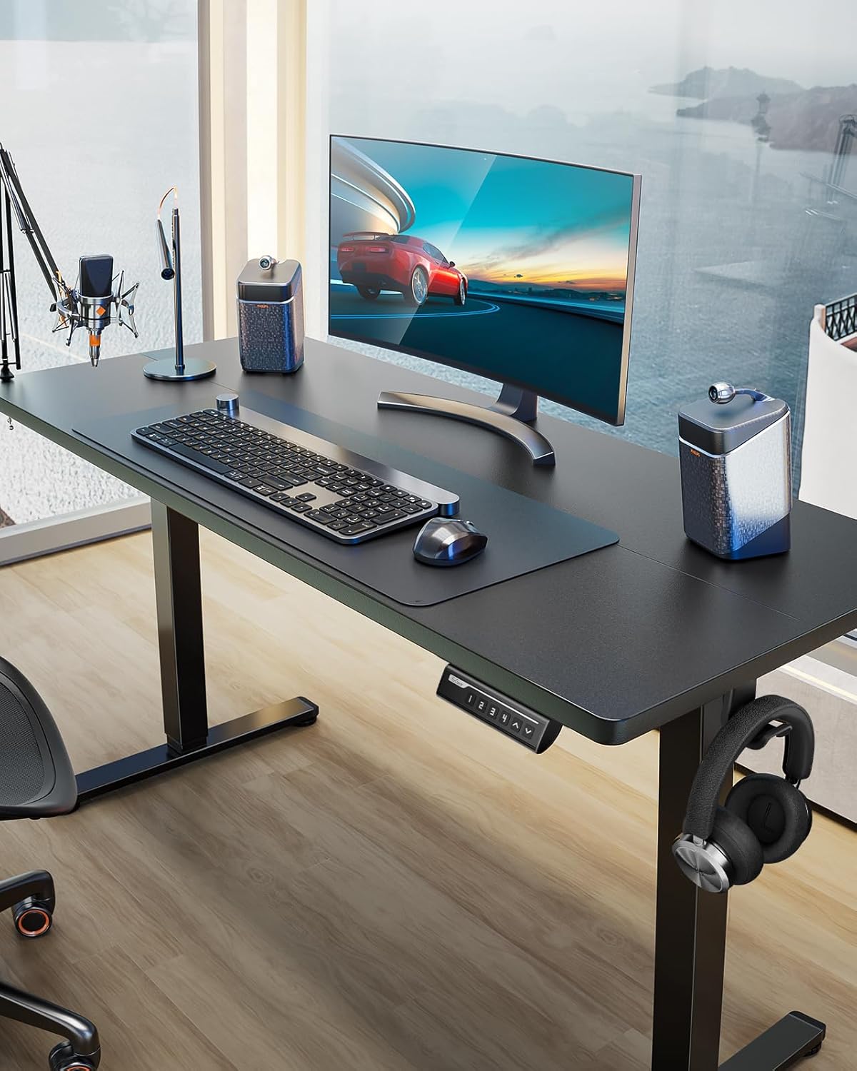 ErGear Height Adjustable Electric Standing Desk, 63 x 27.5 Inches Sit Stand up Desk, Large Memory Computer Home Office Desk with Two-Piece Desktop (Black)