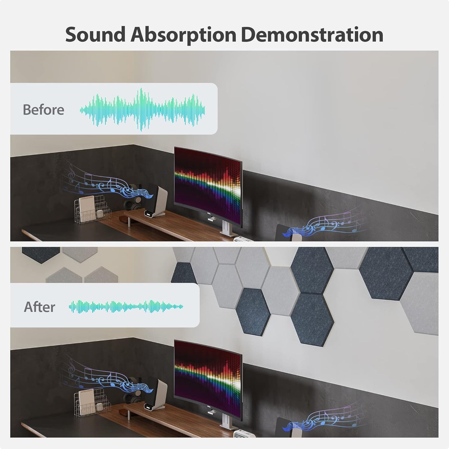 12 Pack Acoustic Panels Self Adhesive Sound Proof Foam,High Density Sound Acoustic Foam Panel,12X10.23X0.4 Inch Hexagon Wall Panels in Home,Office,Reccording Room,Studio(Silver Gray)
