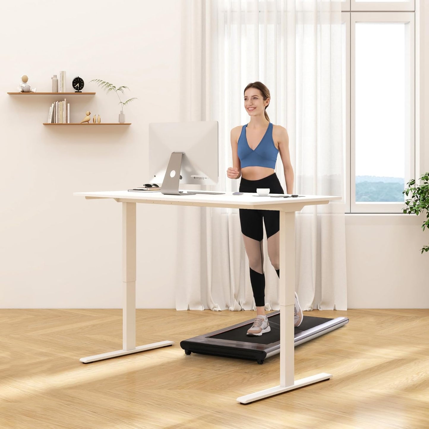 FLEXISPOT E3 Dual Motor Electric Standing Desk 48x24 Inch Whole-Piece Board Height Adjustable Electric Sit Stand Desk (Black Frame + White Desktop, 2 Packages)
