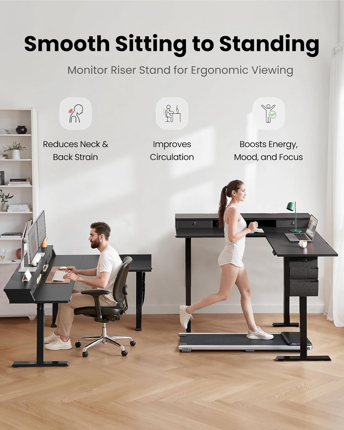 ErGear L Shaped Electric Standing Desk, 63" Ergonomic Corner Height Adjustable Desk with Drawers, Sit Stand Computer Table with Storage for Work Office Home, Black