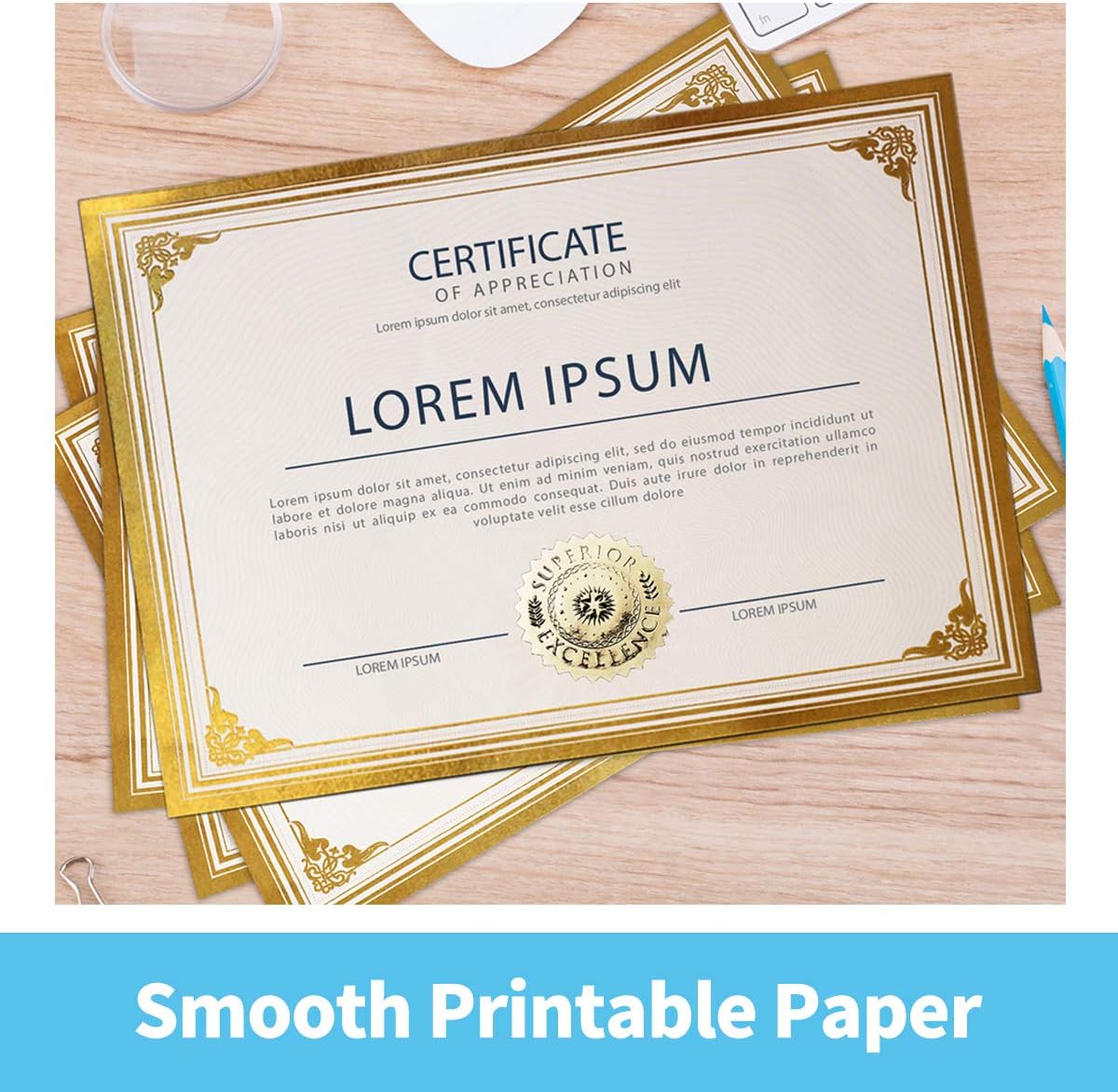 SUNEE 75pcs Certificate Kit, 25pcs Navy Blue Certificate Holders & 25pcs Letter Size Certificate Papers & 25pcs Gold Foil Award Seals for Diploma, Award, Accomplishment