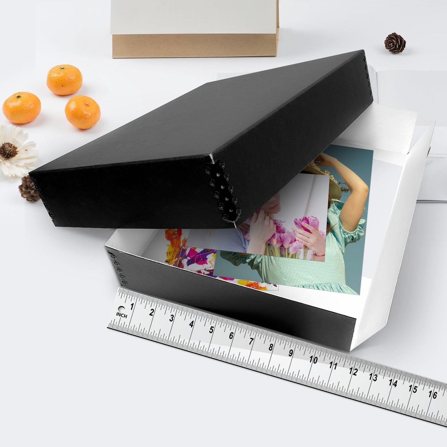 Lineco Museum Archival Storage Box, 11.75x18.25x3 in. Drop Front Design. Acid-Free with Metal Edge. Organize Photos, Pictures, Prints, Documents, Crafts, DIY. Black, 1 Pack