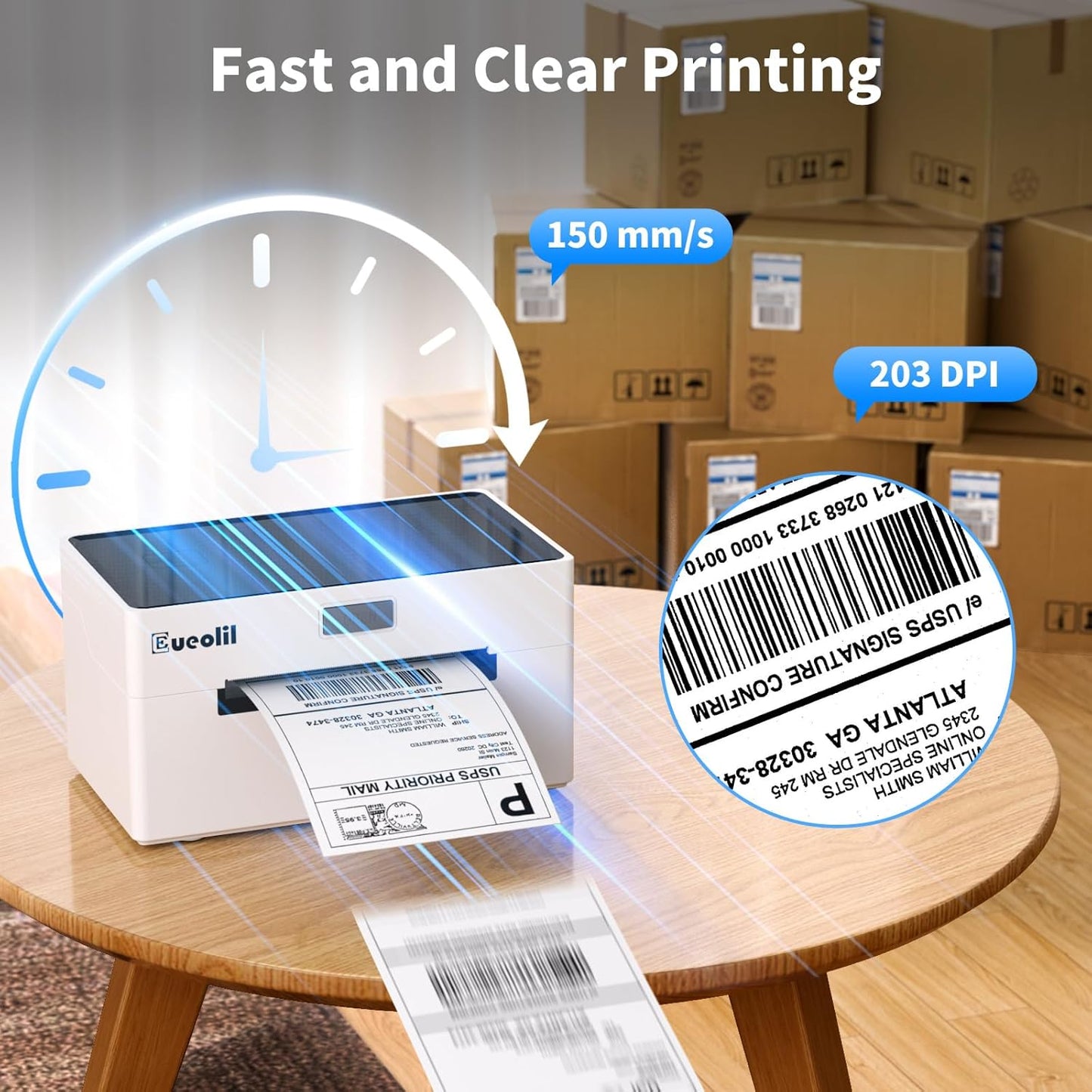 Bluetooth Thermal Label Printer Compatible with Android、iPhone、Windows＆Mac,Maximum Support 4×6 Thermal Label Paper,Widely Used for Home＆Small Businesses and Shipping Label