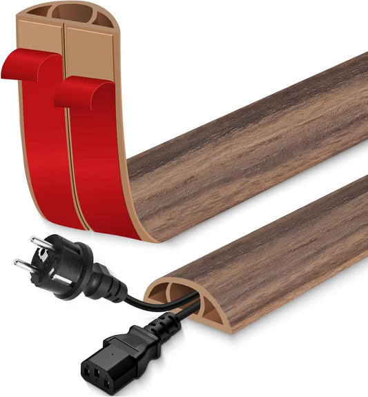 Floor Cord Cover for Wires on Floor Self Adhesive Cord Hider Floor Cable Management Wire Covers for Cords Protector Prevent Cable Trips Cord Cavity W 0.59" x H 0.31", Misty Brown Wood, 3.3Ft